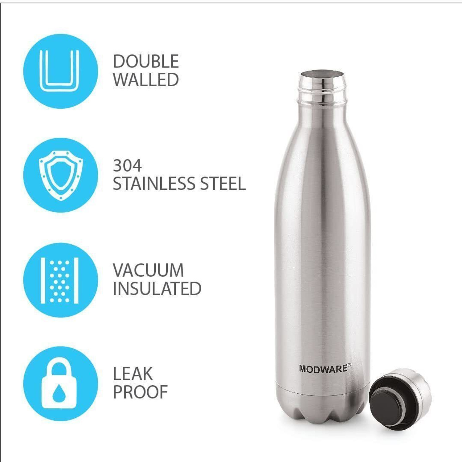 Image of MODWARE Vacuum Insulated Stainless Steel Water Bottle Thermos Flask For Office, Travel- 750 ml Steel Bottle