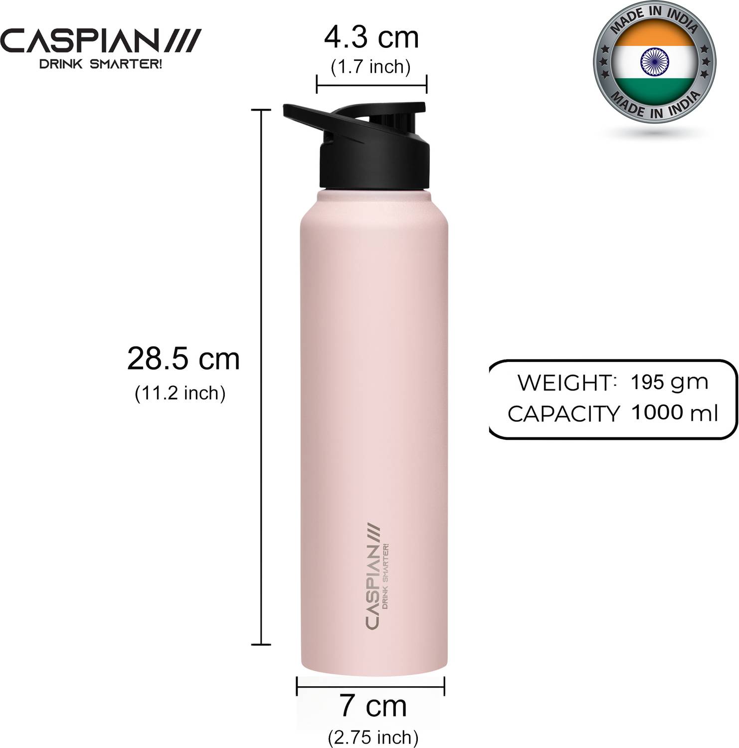 CASPIAN Stainless Steel Water Bottle 1000 ml - Image 3