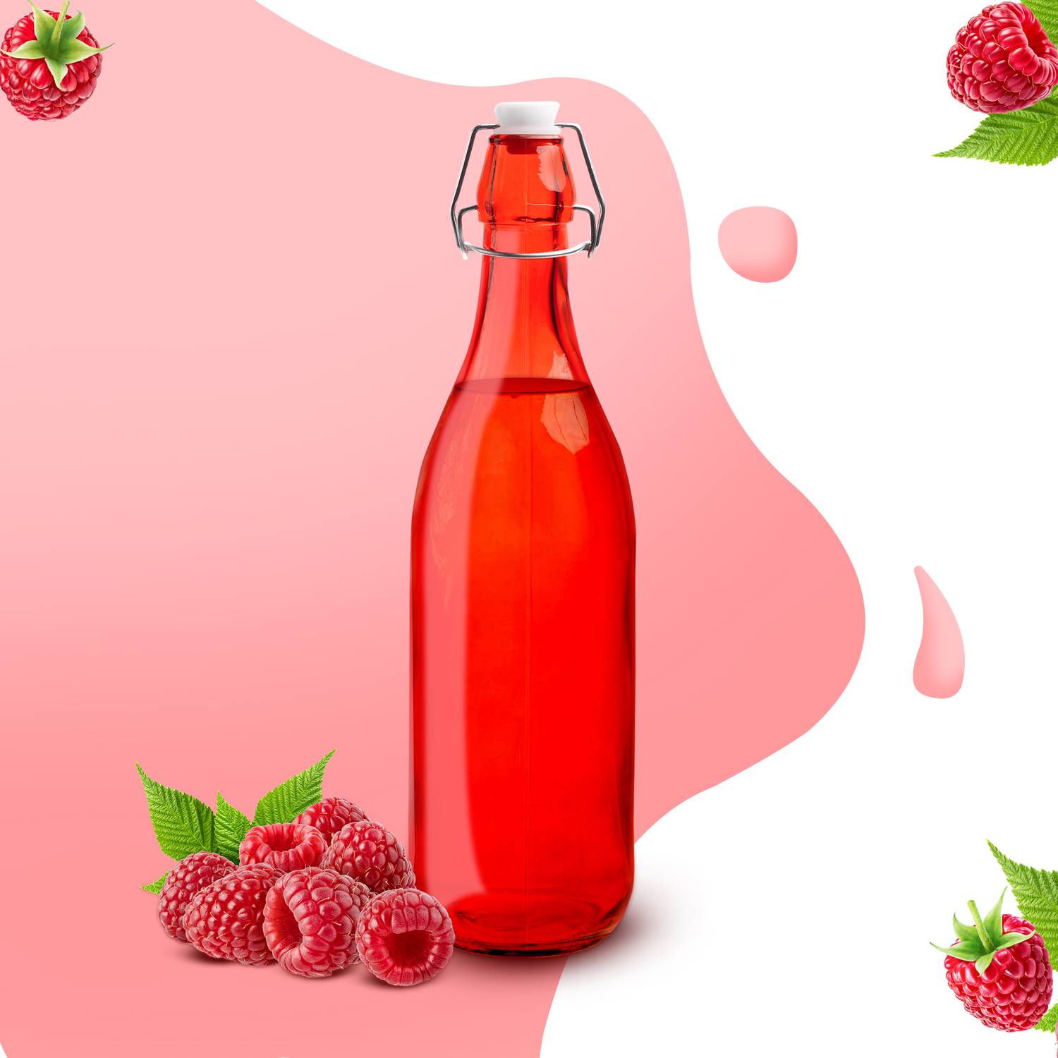 AGARO Elegant Flip Top Glass Bottle 1L Red, Freezer Safe & Leakproof Flip Cap 1000 ml Glass Bottle