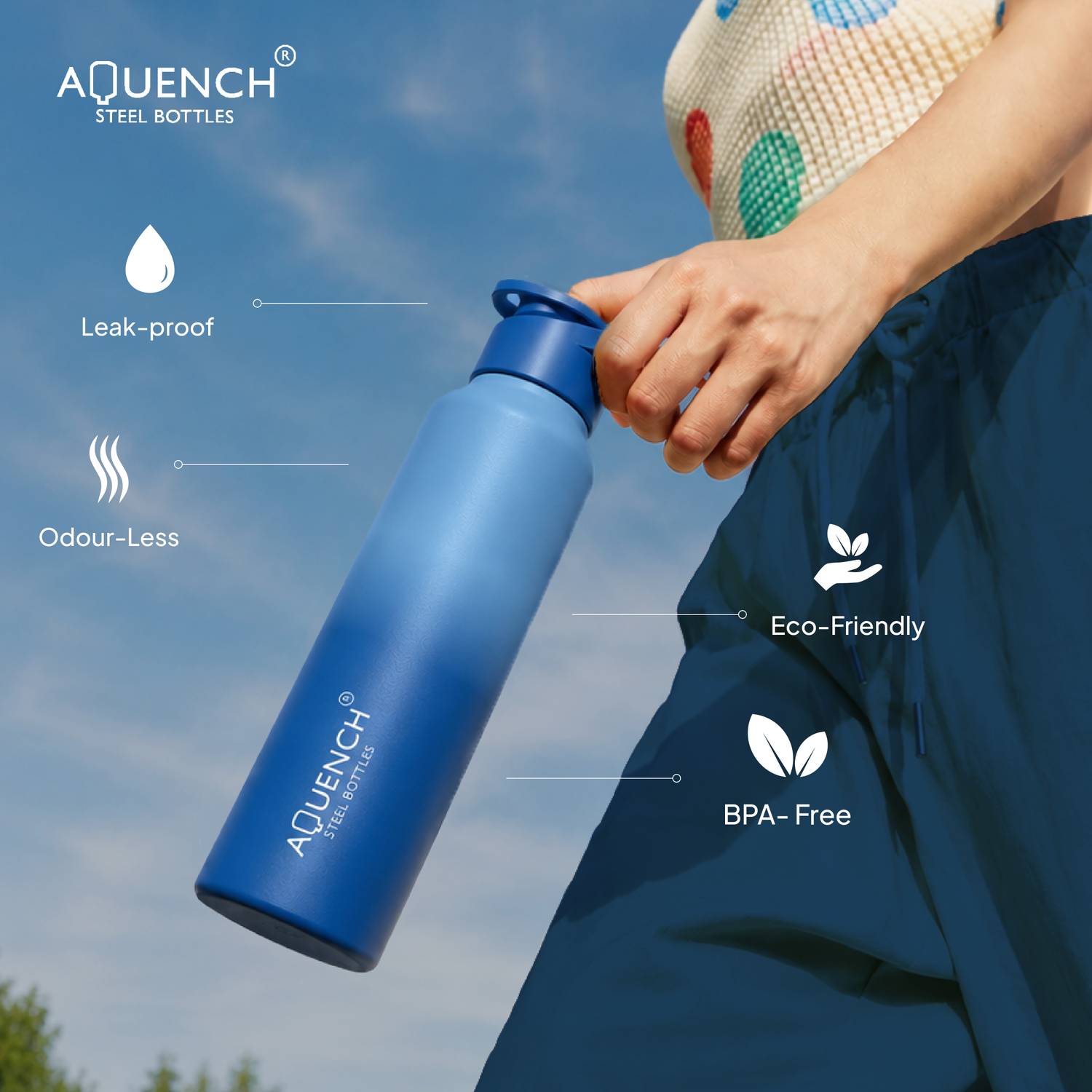 AQUENCH Lean 1 Litre Dual Color Stainless Steel Water Bottle - Image 2