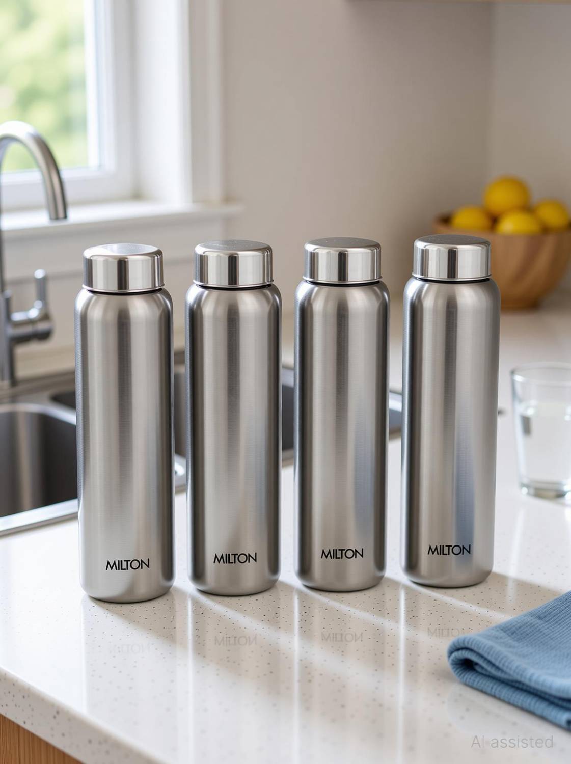 MILTON Aqua Stainless Steel Fridge Water Bottle (Pack of 4, Silver, Steel) 930 ml Steel Bottle