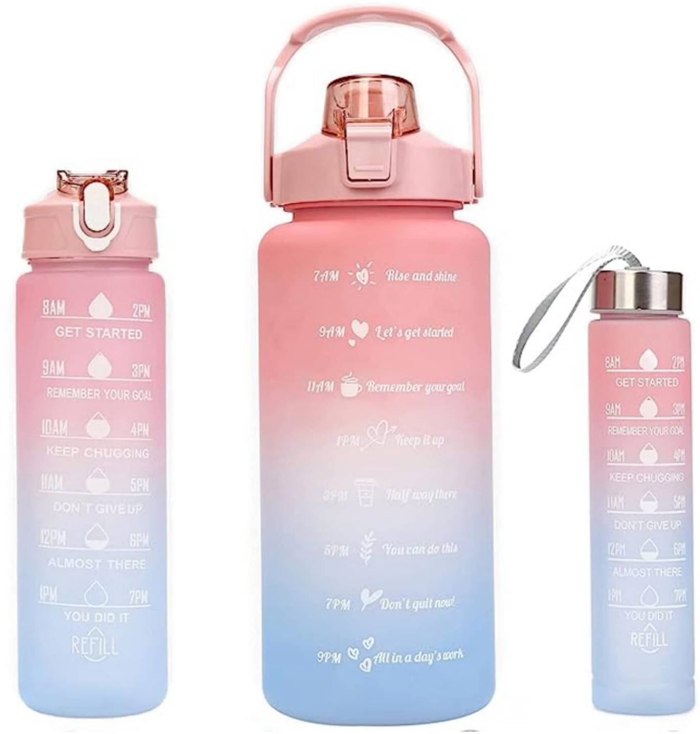 ALFONSIYAZ Set of 3 Water Bottle with Motivational Time Marker, Leakproof Sipper Bottle 3000 ml Silicone, Plastic Bottle