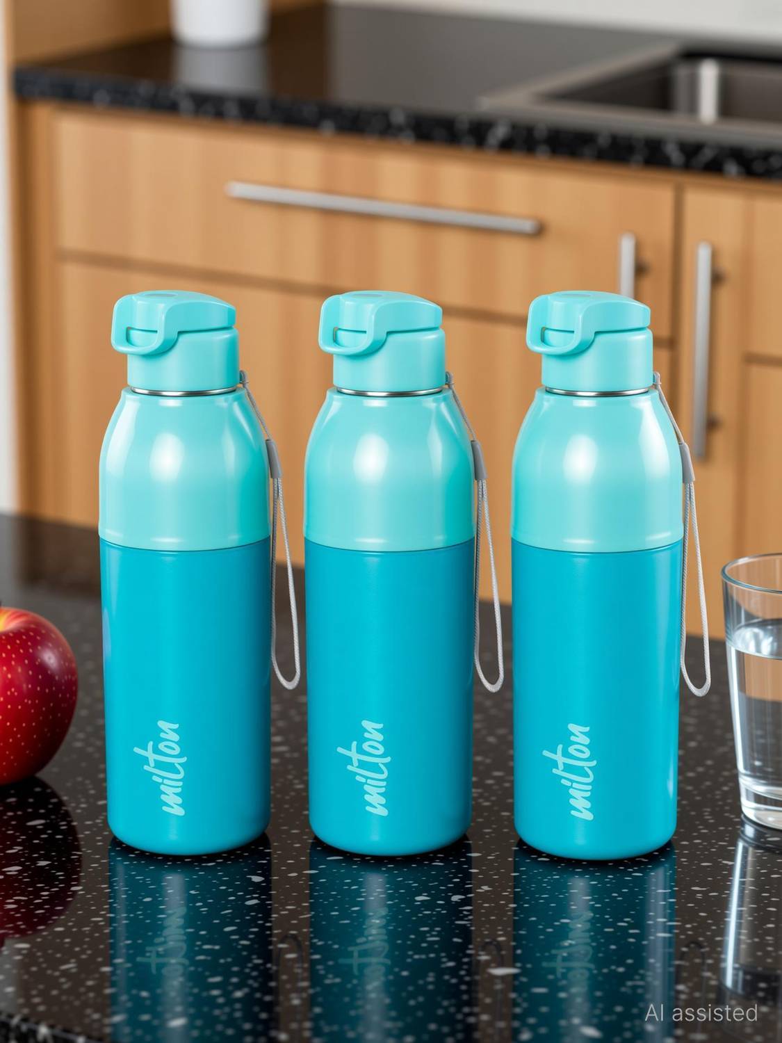 MILTON Steel Convey 600 Insulated Inner Stainless Steel Water Bottle, Set of 3, Cyan 520 ml Steel Bottle