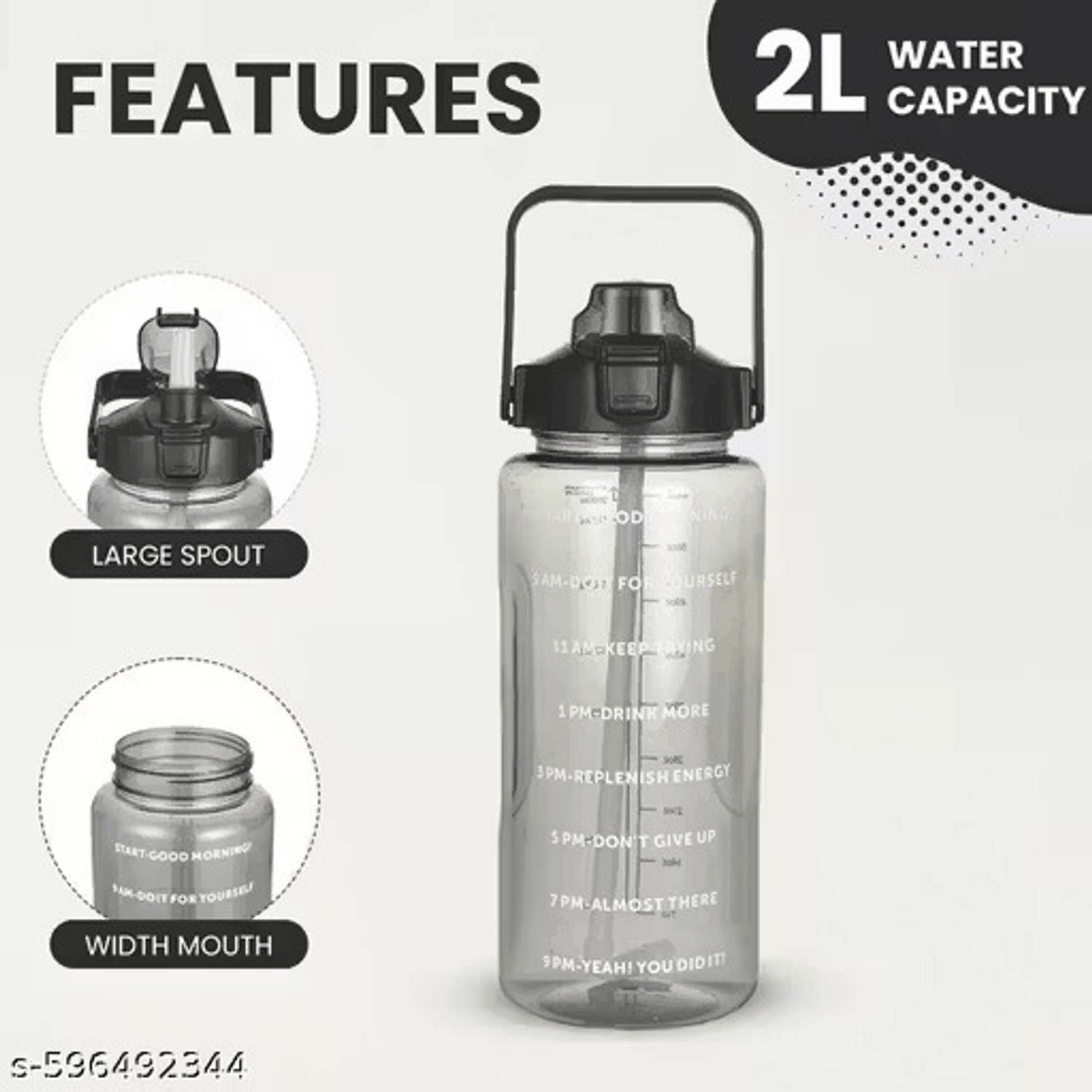 Image of WIKIFY 2 Litre Motivational Water Bottle with Time Marker for Gym, Study, Office 2000 ml Plastic Sipper