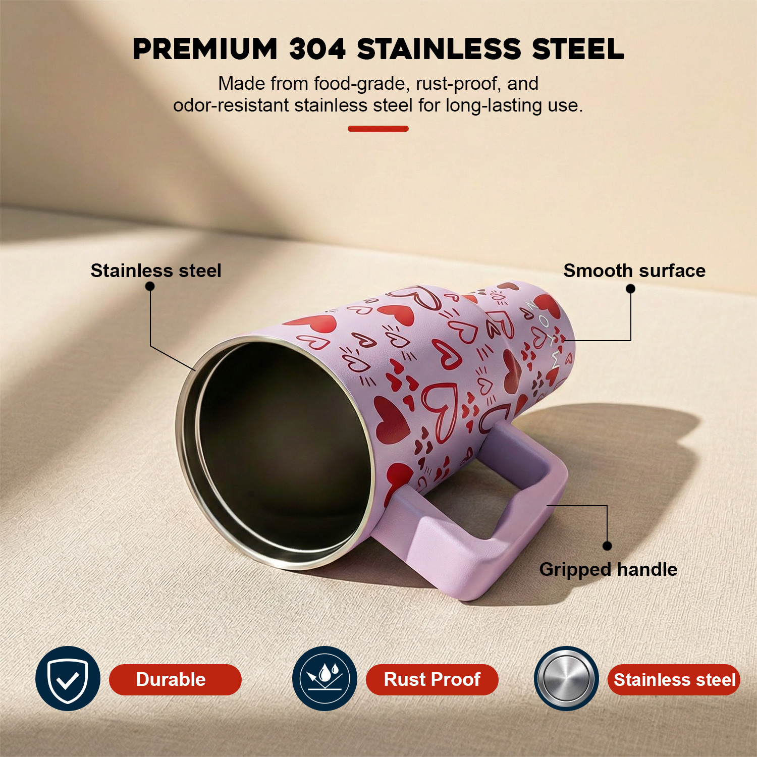 Image of MYOZ Stainless Steel Vacuum Double Insulated Tumbler with Lid, Handle & Straw (MAUVE) Stainless Steel Tumbler
