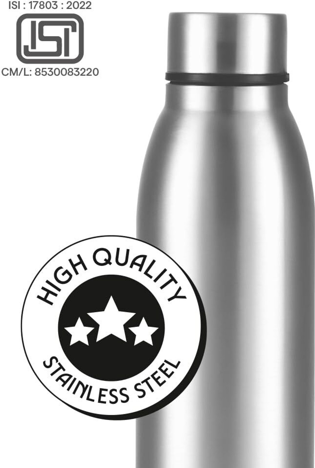 Image of BOROSIL 950ml Glacier BIS Approved, Made in India Single Wall Bottle 1 Year Warranty 950 ml Stainless Steel Bottle