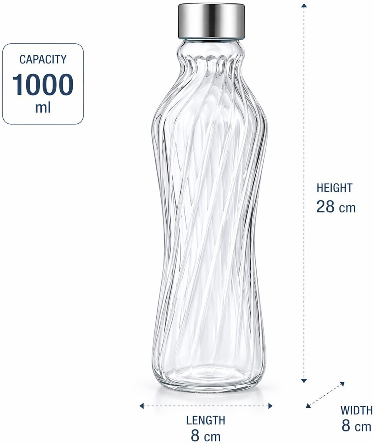 Image of KanchKart Twisted Clear Glass Bottle 1000ml Set of 2 1000 ml Glass Bottle
