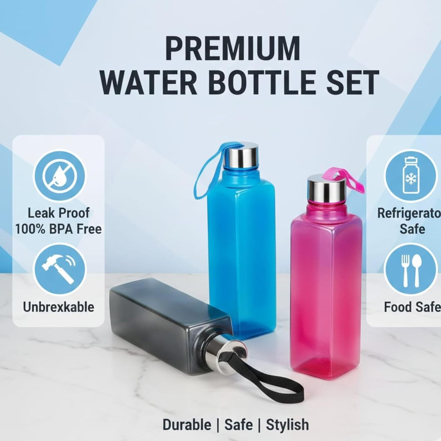 Image of 3D METRO SUPER STORE Square Shape Water Bottle for Fridge, Home, Office Gym School Boy, Unbreakable 1000 ml PET Bottle
