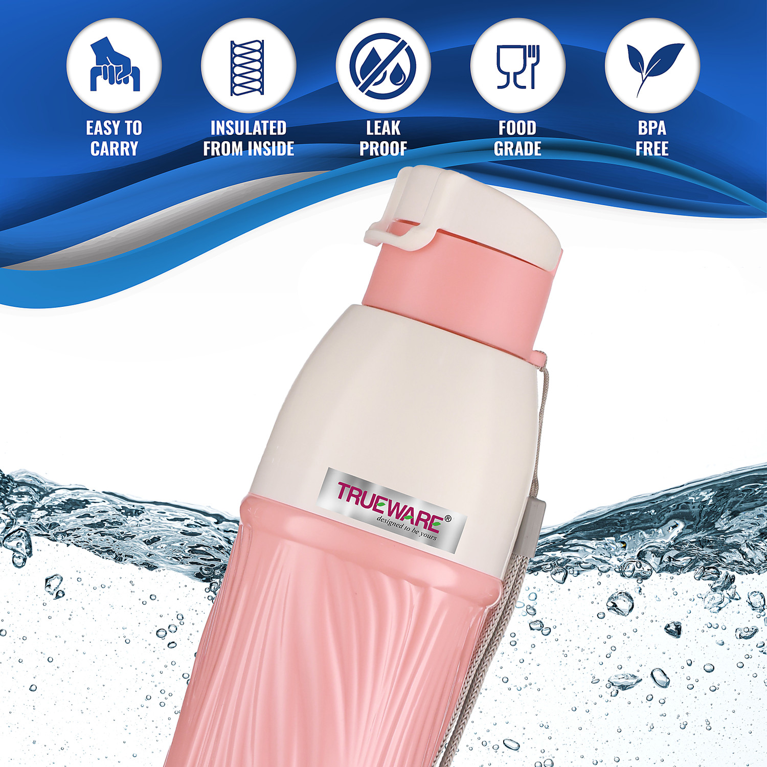 Image of Trueware Aqua Pure PU Insulated Plastic School, Office, Travel, Sports Water 600 ml Plastic Bottle