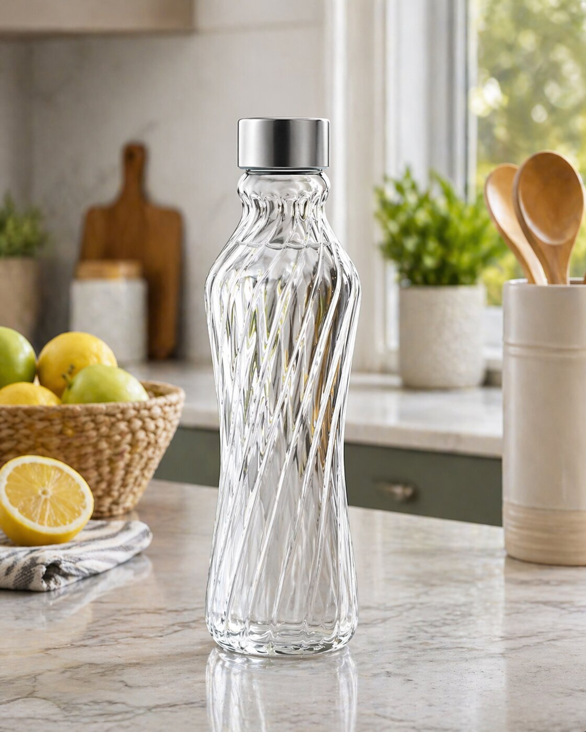 Image of KanchKart Twisted Clear Glass Bottle 1000ml 1000 ml Glass Bottle