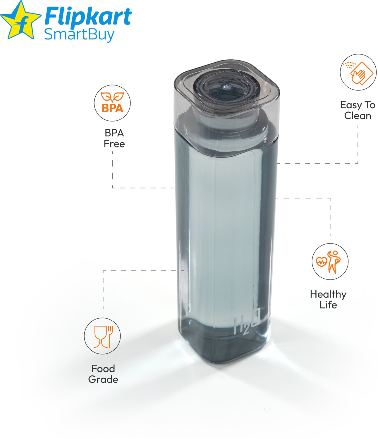 Image of Flipkart SmartBuy FS P03 BLACK SQUURE H2O WATER BOTTLE 1010 ml PET Bottle