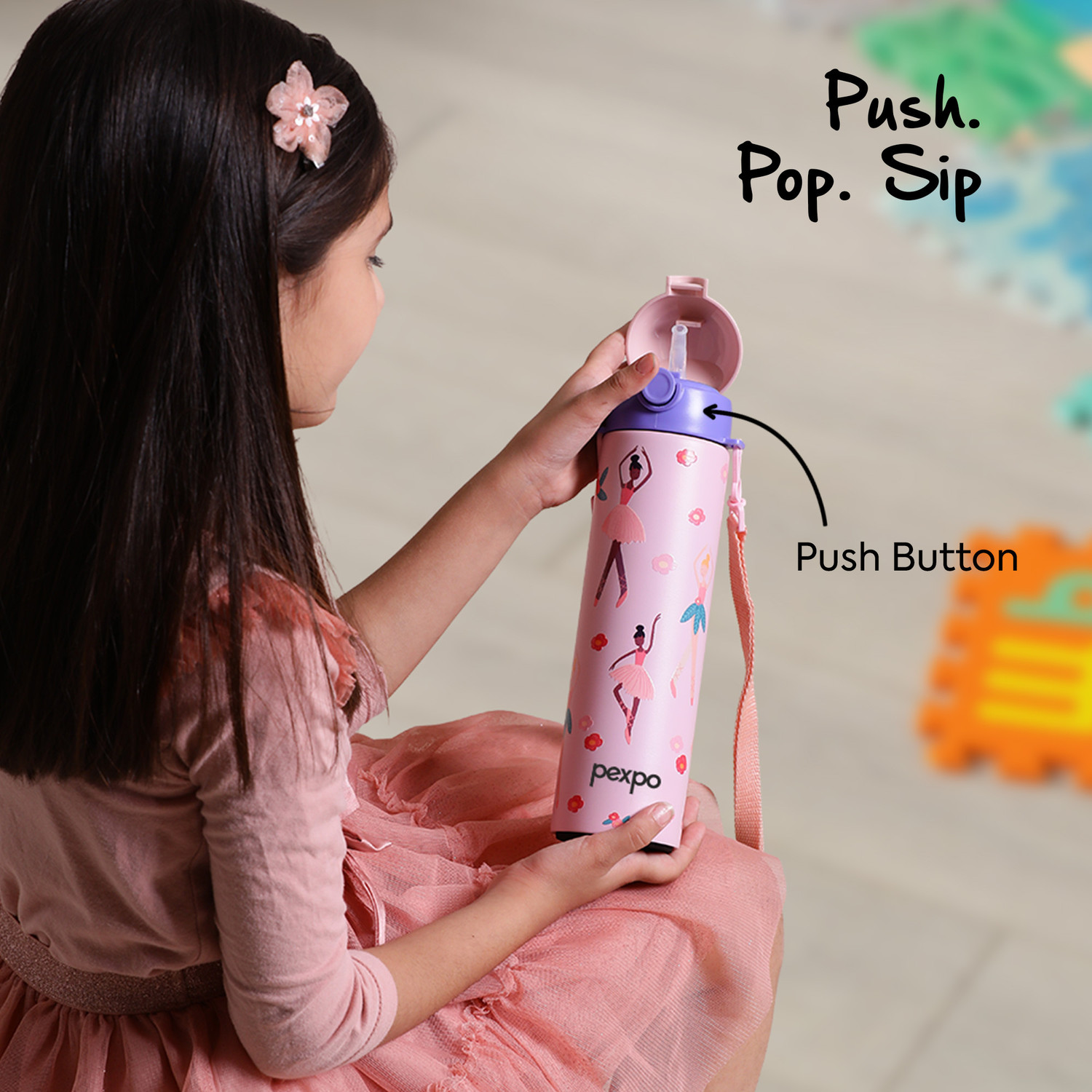 Image of Go24 Sporty ISI Certified UV Printed Kids Water Sipper - For School, Home, Picnic 700 ml Water Bottle (Set of 1, Pink)