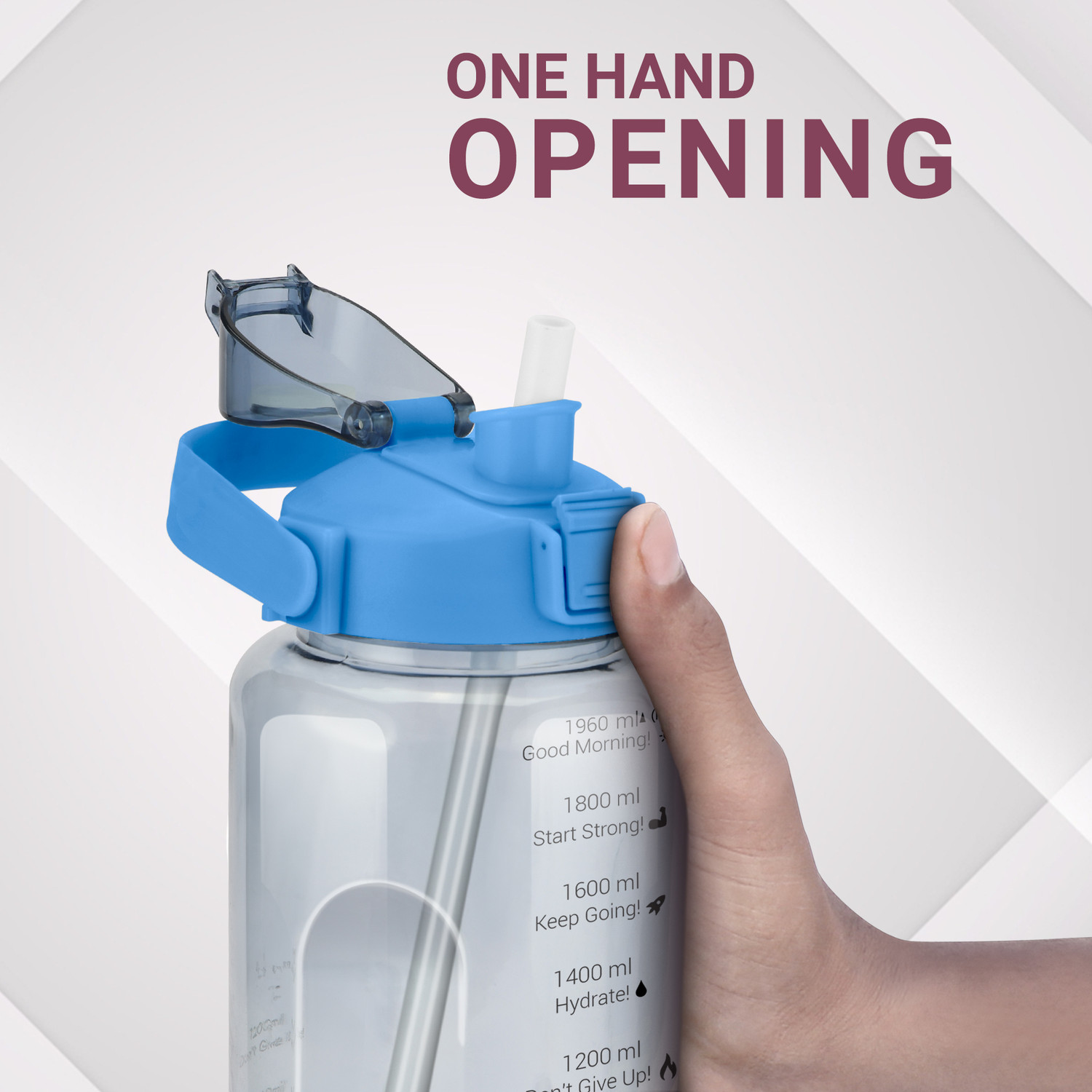 Image of MILTON Remy 2.0 Sipper Water Bottle (Never Give Up, English Quotes), 1800 ml, Blue 1800 ml Plastic Bottle
