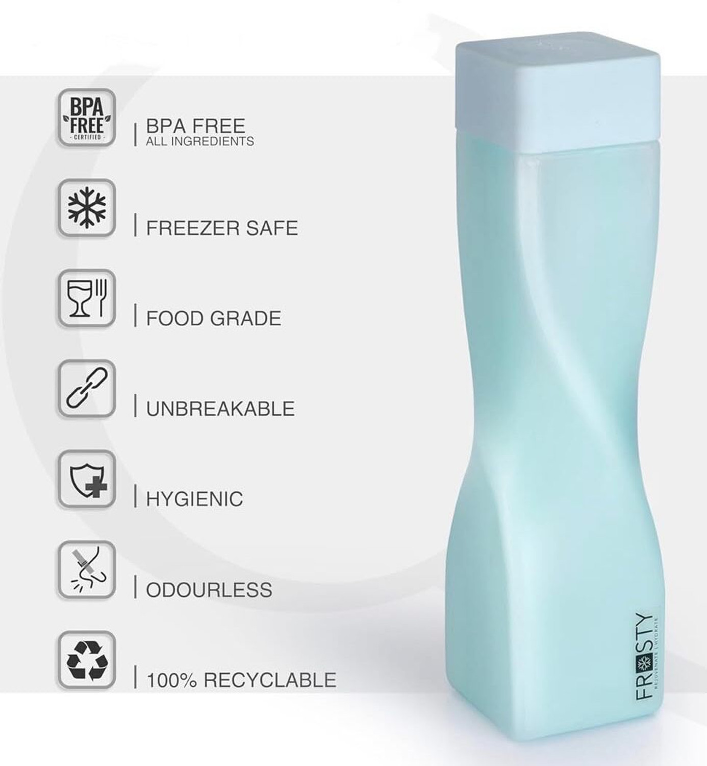 Image of ZROY ENTERPRISE Frosty Twist Plastic Food Grade Fridge Square Water Bottle Gift Se 998 ml Plastic Bottle
