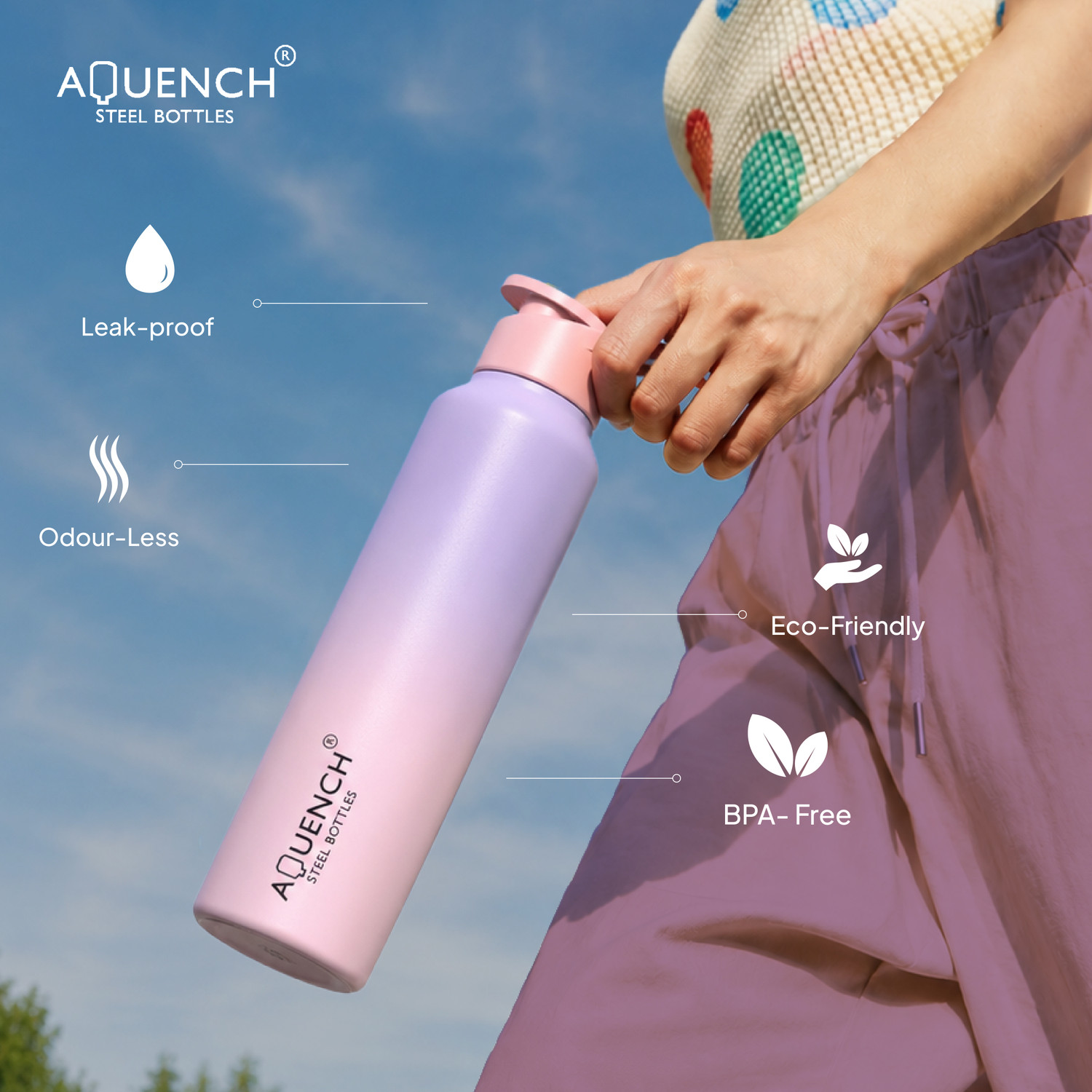 Image of AQUENCH Lean 1 Litre Dual Color Stainless Steel Water Bottle for Travel|Sports|Gym|Yoga 1000 ml Steel Bottle