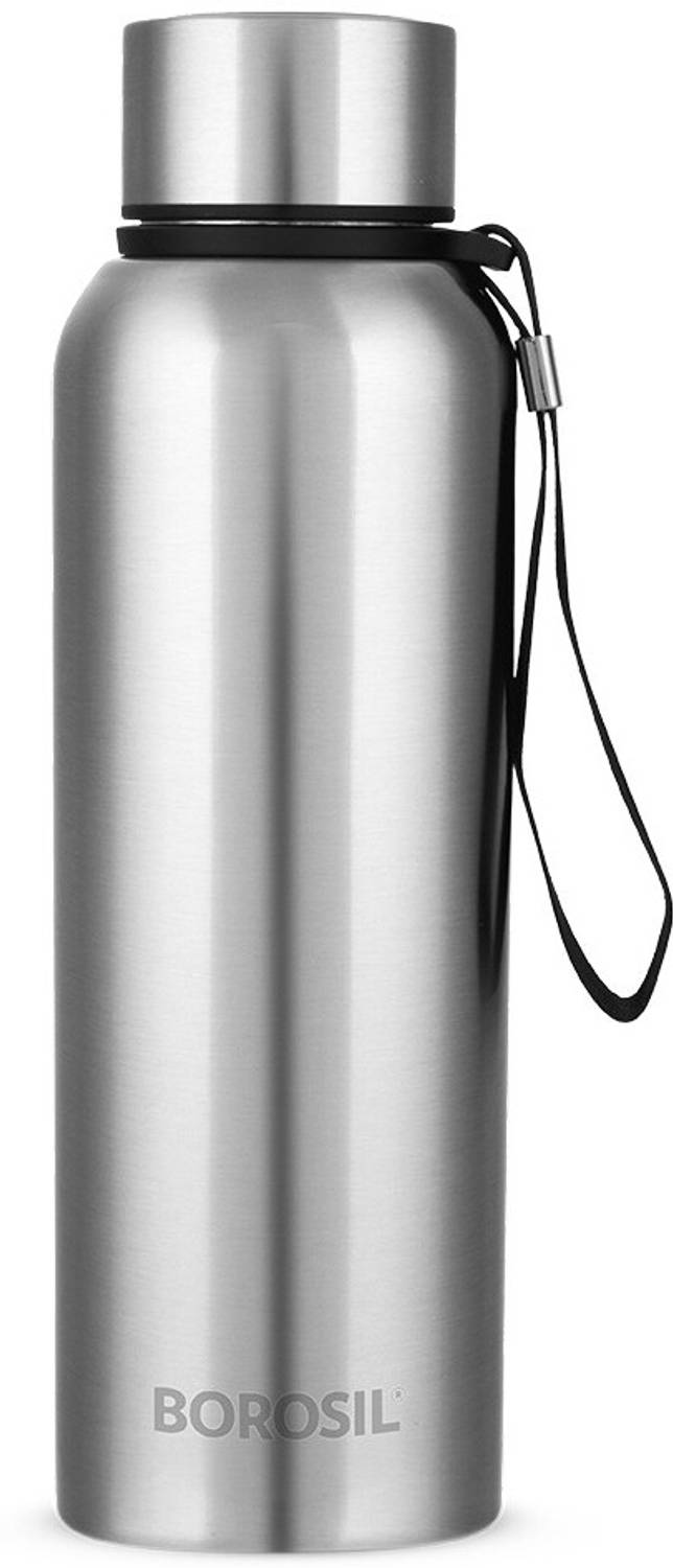BOROSIL Trek Vacuum Insulated 700ml Water Bottle, 20 Hrs Hot & 24 Hrs Cold Flask, Silver 700 ml Steel Flask
