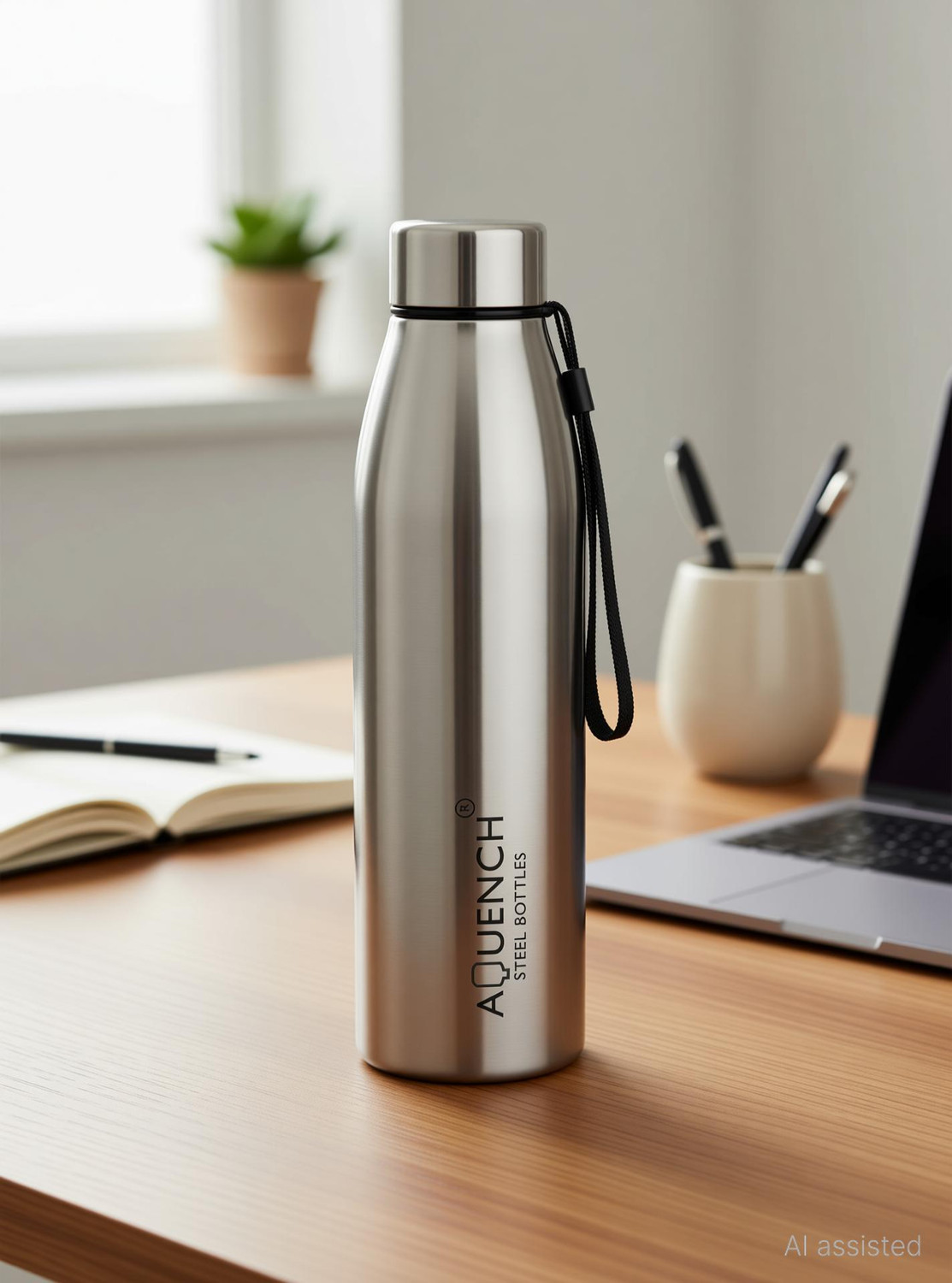 Image of AQUENCH Messi Stainless Steel 1L Water Bottle for Fridge, Office, Gym & Home Use 1000 ml Stainless Steel Bottle
