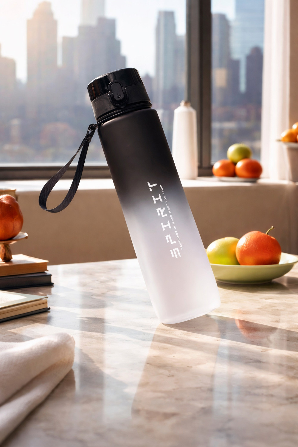 Image of KeepCart 1000 ML Round Unbreakable Transparent Plastic Motivational Leak Proof Bottle 1000 ml Plastic Bottle