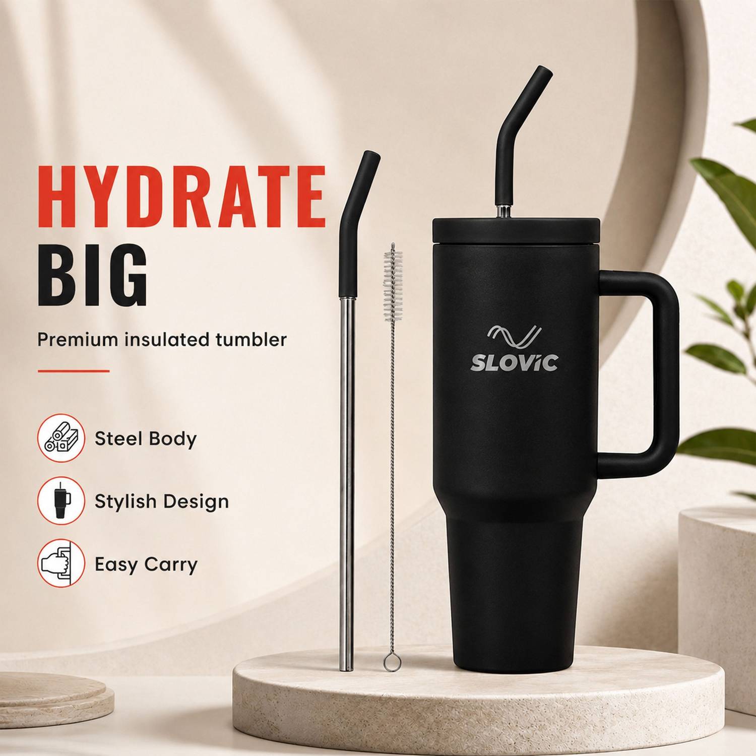 SLOVIC 1200ml Stainless Steel Water Bottle with Straw - Image 4