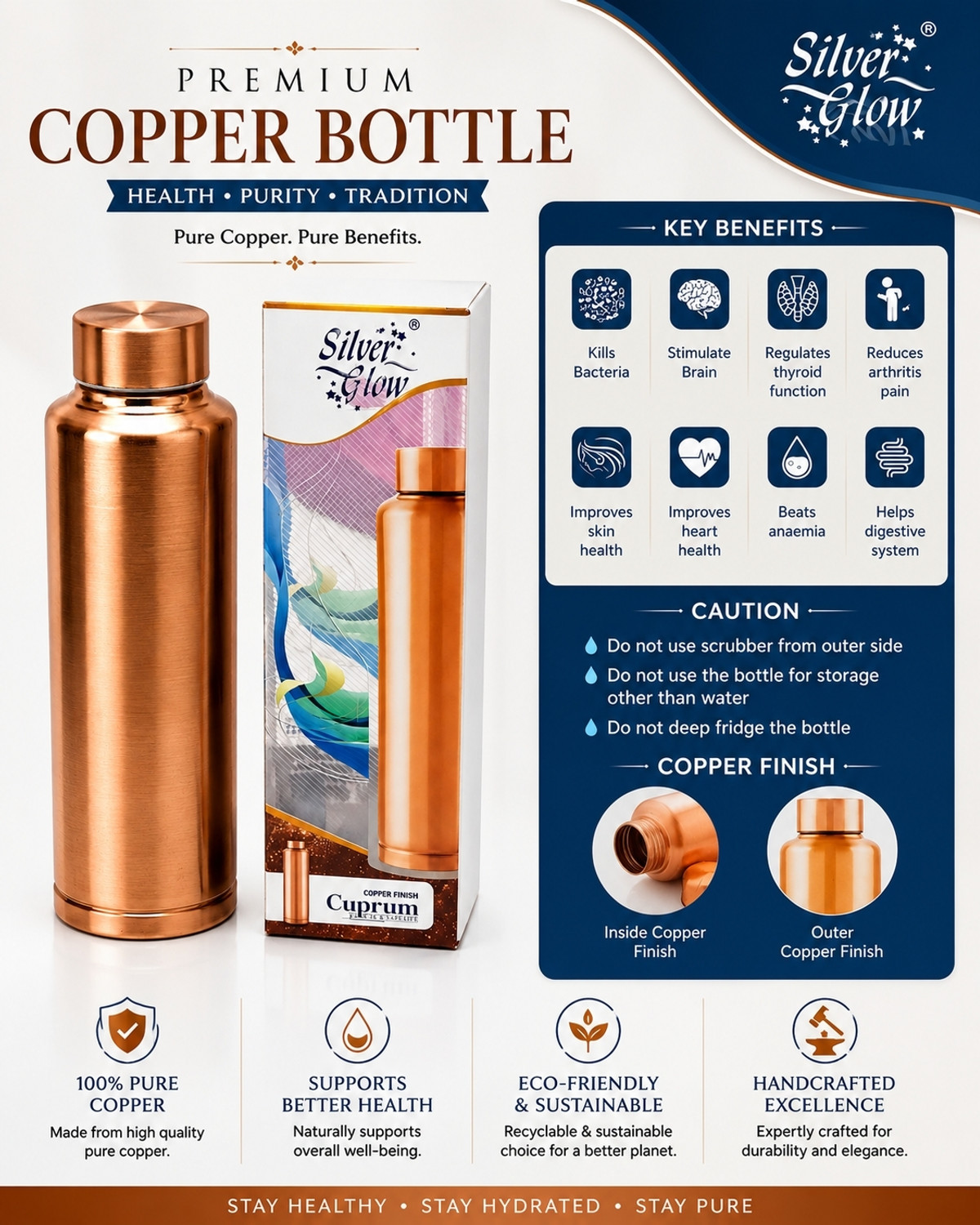 Image of SFMRTRADERS Silver glow 1000 ml Copper Bottle