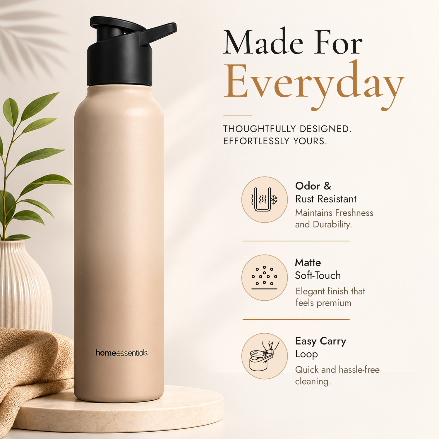 Image of HomeEssentials 1000ml Single Wall Stainless Steel Water Bottle | Single Wall | Leakproof 1000 ml Stainless Steel Bottle