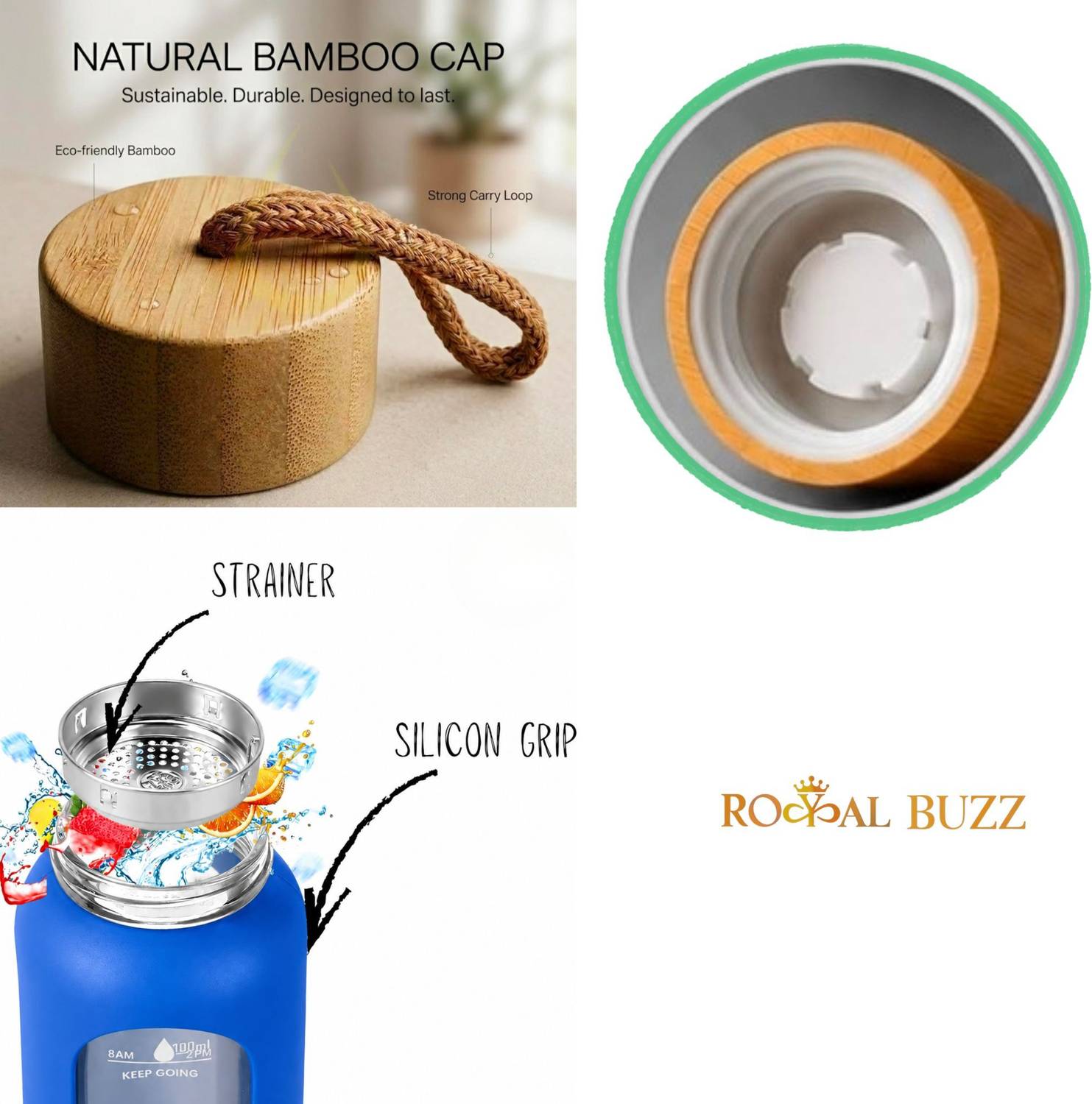 Royal Buzz 1L Borosilicate Glass Water Bottle - Image 3