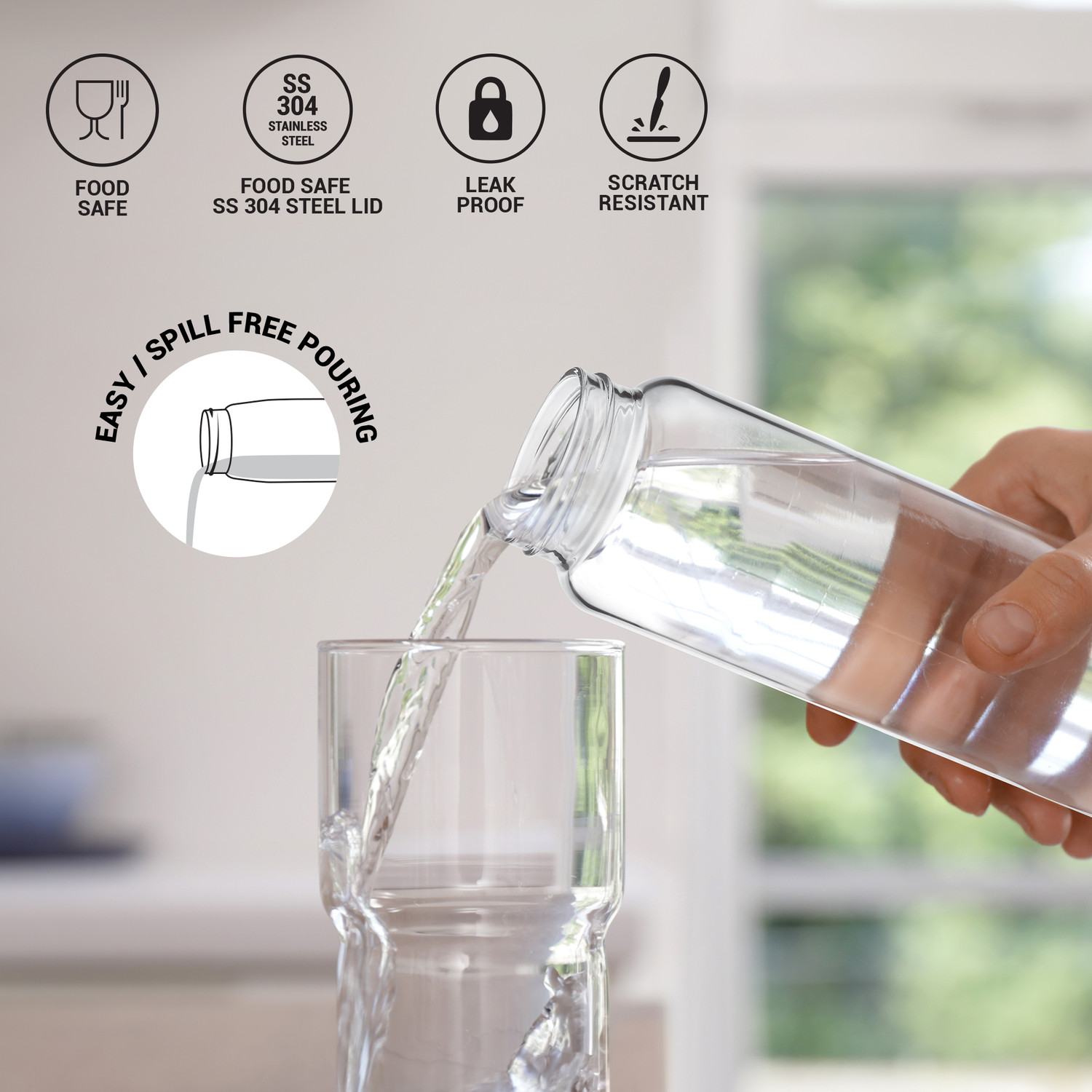 Image of TREO Clearvue Borosilicate Glass Water Bottle 800ml, Clear, Fridge Bottle, Wide Mouth 800 ml Glass Bottle