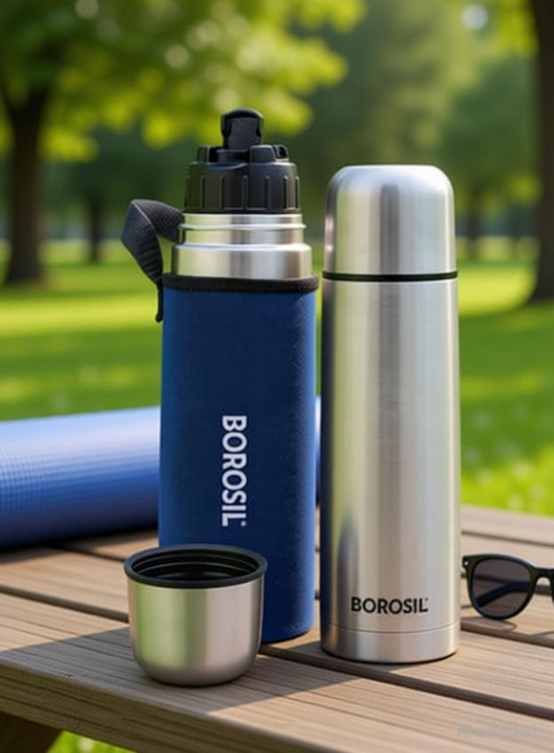 Image of BOROSIL Hydra Thermo Vacuum Insulated Water Bottle with Bag, 24 hrs Hot and Cold 500 ml Steel Flask