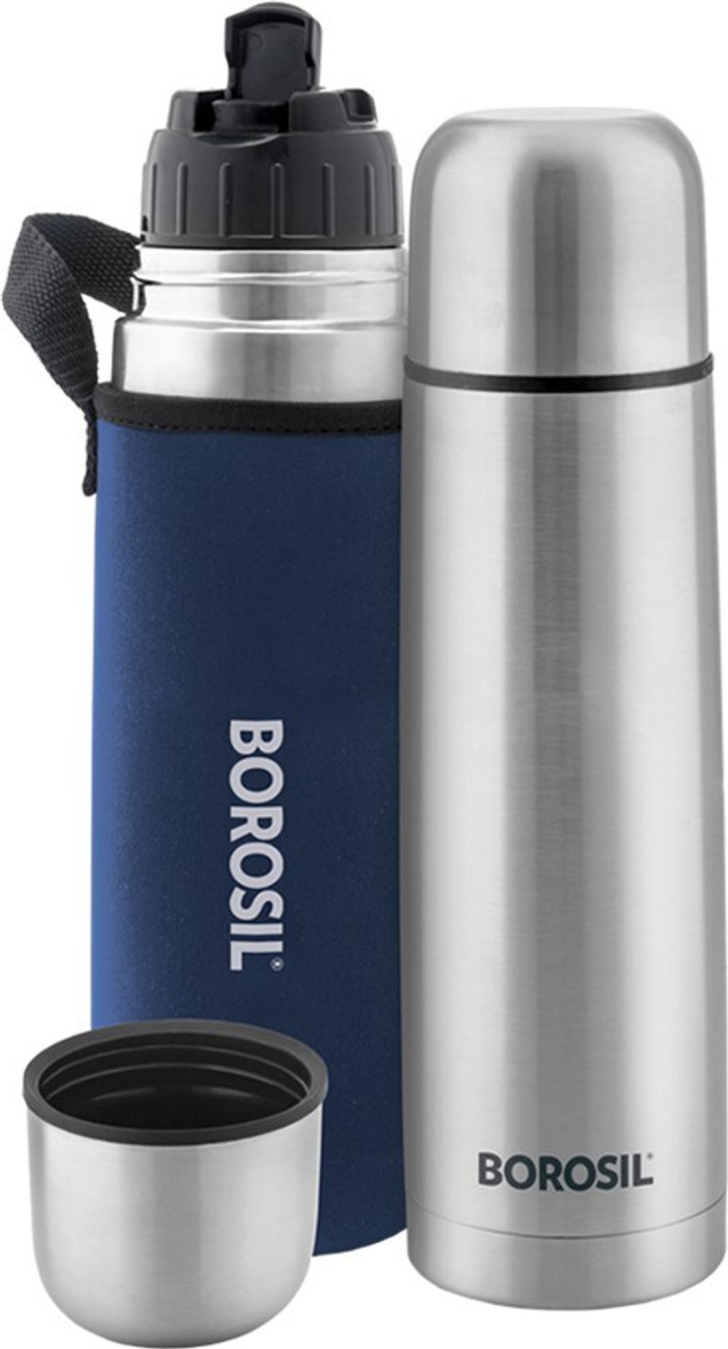 Image of BOROSIL Hydra Thermo Vacuum Insulated Water Bottle with Bag, 24 hrs Hot and Cold 500 ml Steel Flask