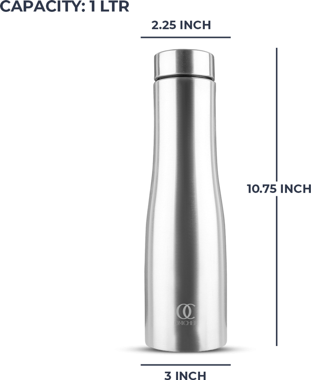 Image of Omichef Hi-Rise Stainless Steel Fridge Water Bottle 1LTR,Best for School /Office /College 1000 ml Steel Bottle