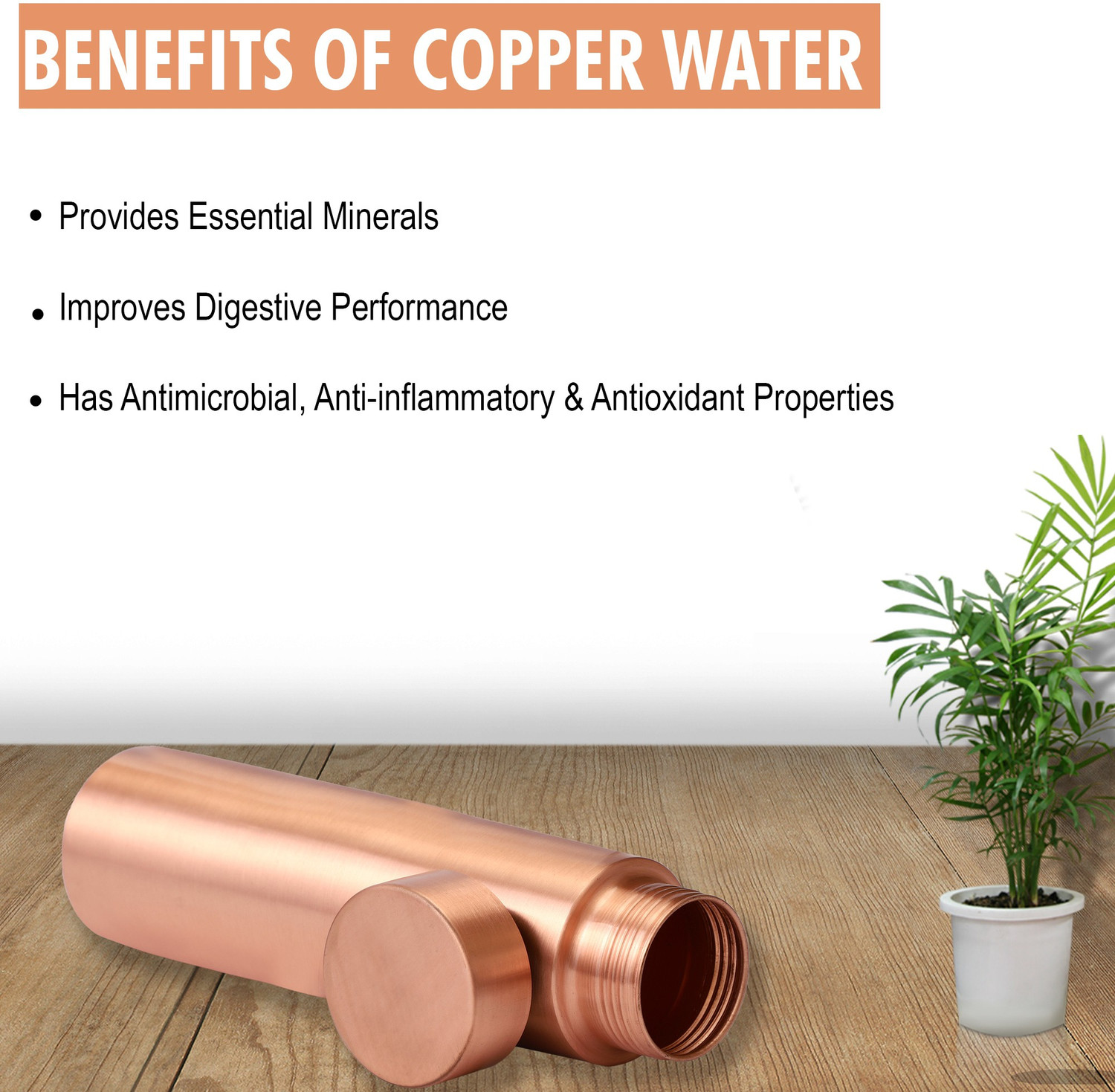Image of Tambra Vintage Jointless Copper Cylinder - Pack of 2 950 ml Copper Bottle