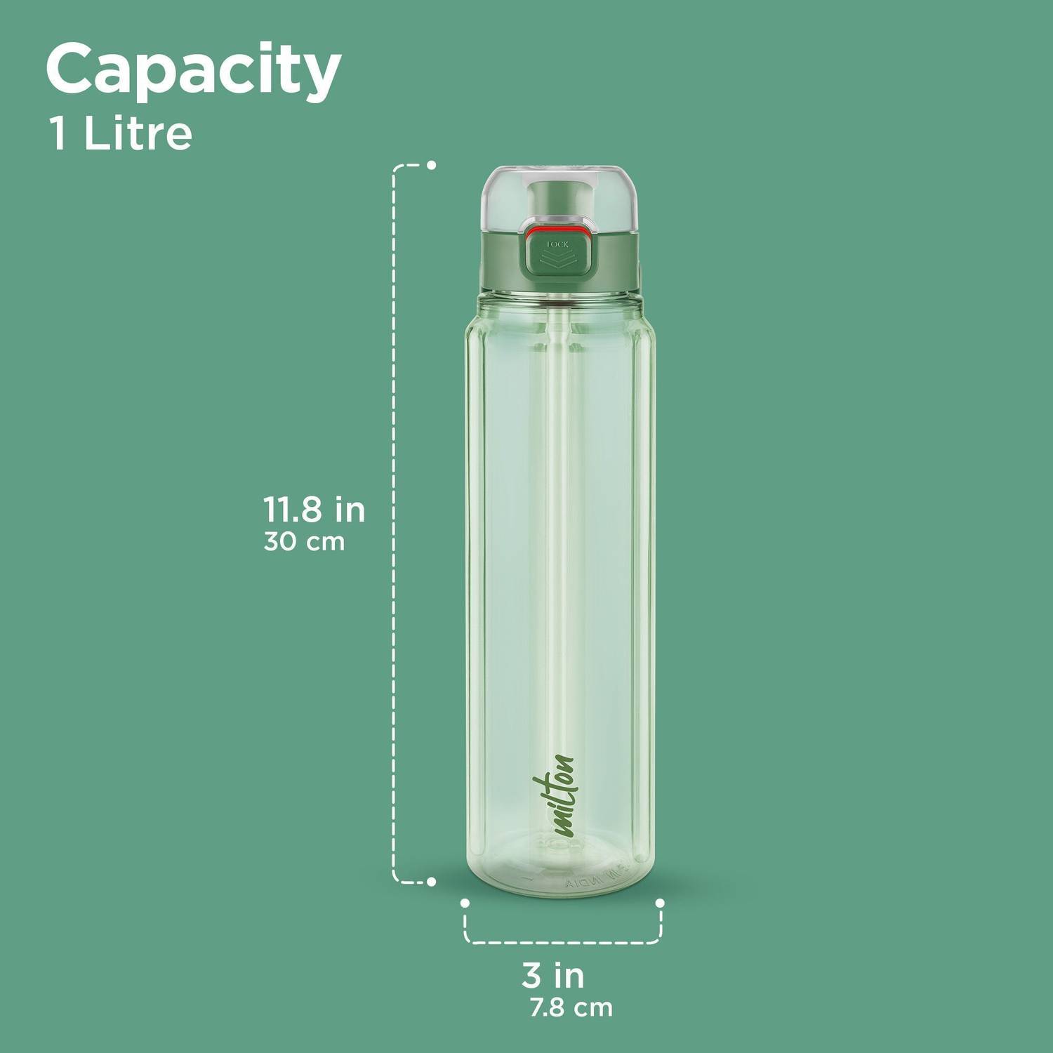 MILTON Aston 1000 1L Plastic Water Bottle Green - Image 4