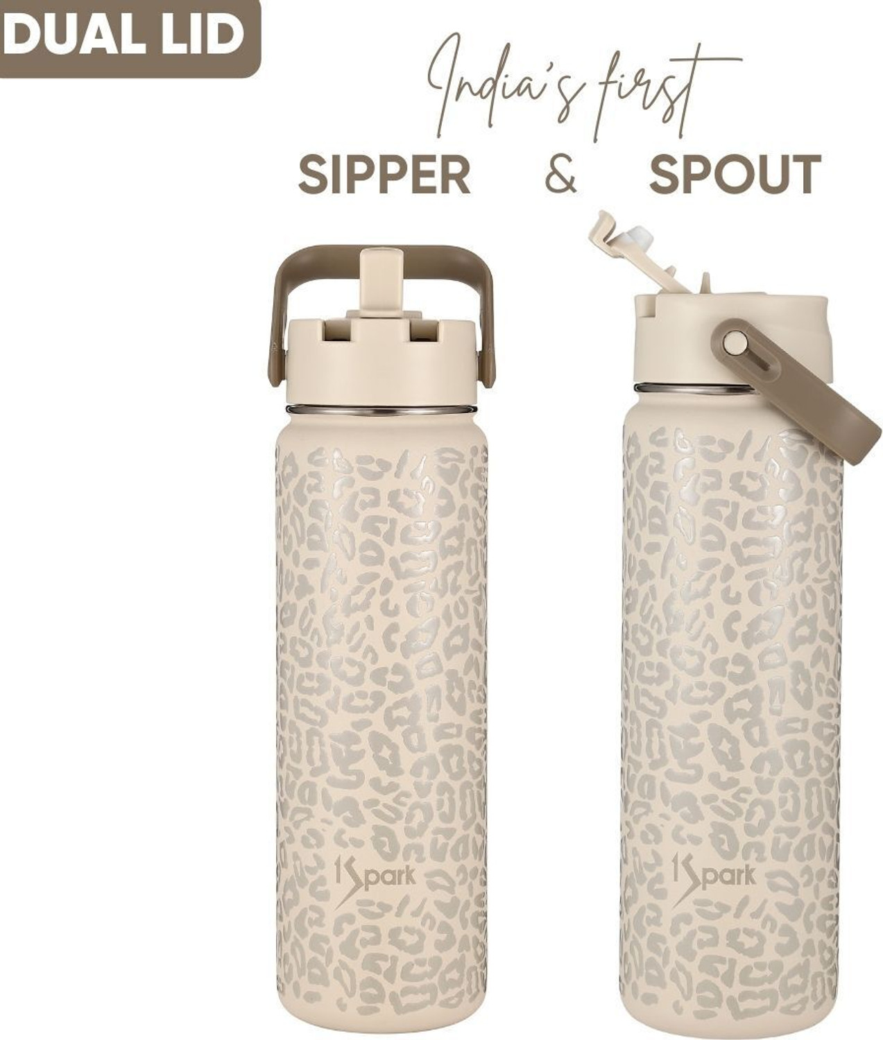 Image of 1Spark Dual Lid Dazzler Insulated Bottle Leopard Luxe Print, 18hrs Hot & 30hrs Cold 750 ml Steel Flask
