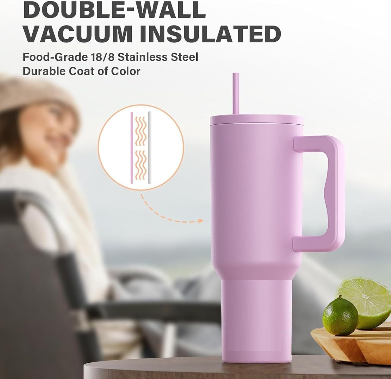 Image of INDIWARRIOR Insulated Tumbler with Straw & Handle, Hot and Cold Stainless Steel Tumbler