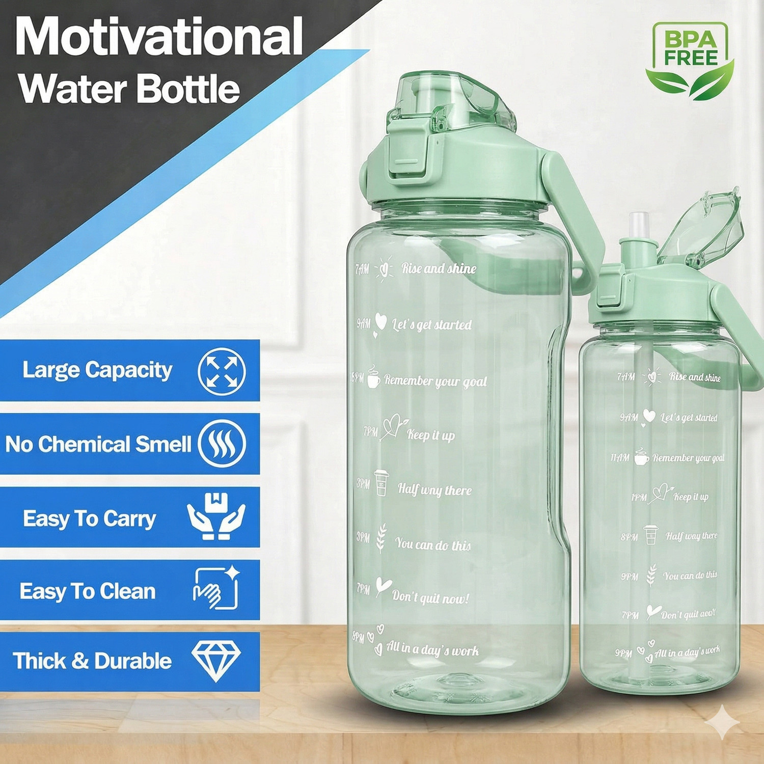 Image of Flipkart SmartBuy Motivational Sipper Bottle with Time Marker Leakproof BPA Free Fitness Bottle 2000 ml Plastic Bottle