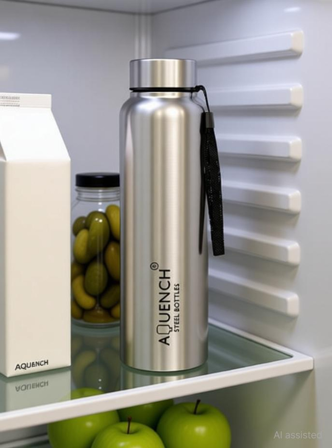 Image of AQUENCH Lean Stainless Steel 1L Water Bottle Combo for Fridge, Office, Gym & Home Use 1000 ml Stainless Steel Bottle