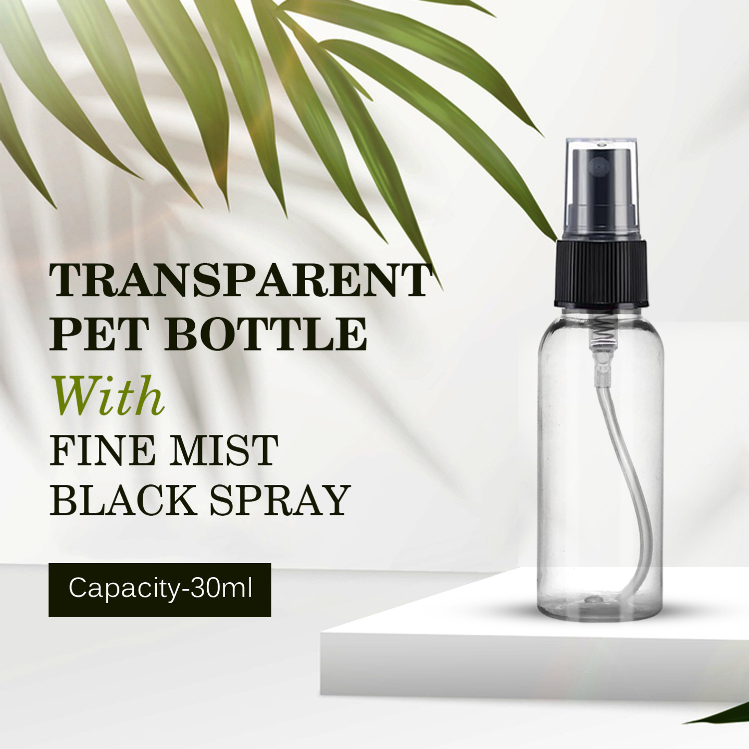 Image of nsb herbals Clear Plastic Empty Refillable Reusable Black Fine Mist Spray Bottle with Cap 30 ml Glass Spray Bottle
