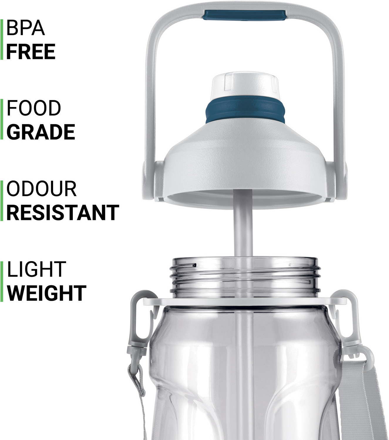 Image of MILTON Eros 1500, 2-in-1 Sip or Gulp Lid Water Bottle 1.47L, Unbreakable Plastic, White 1470 ml Plastic Bottle