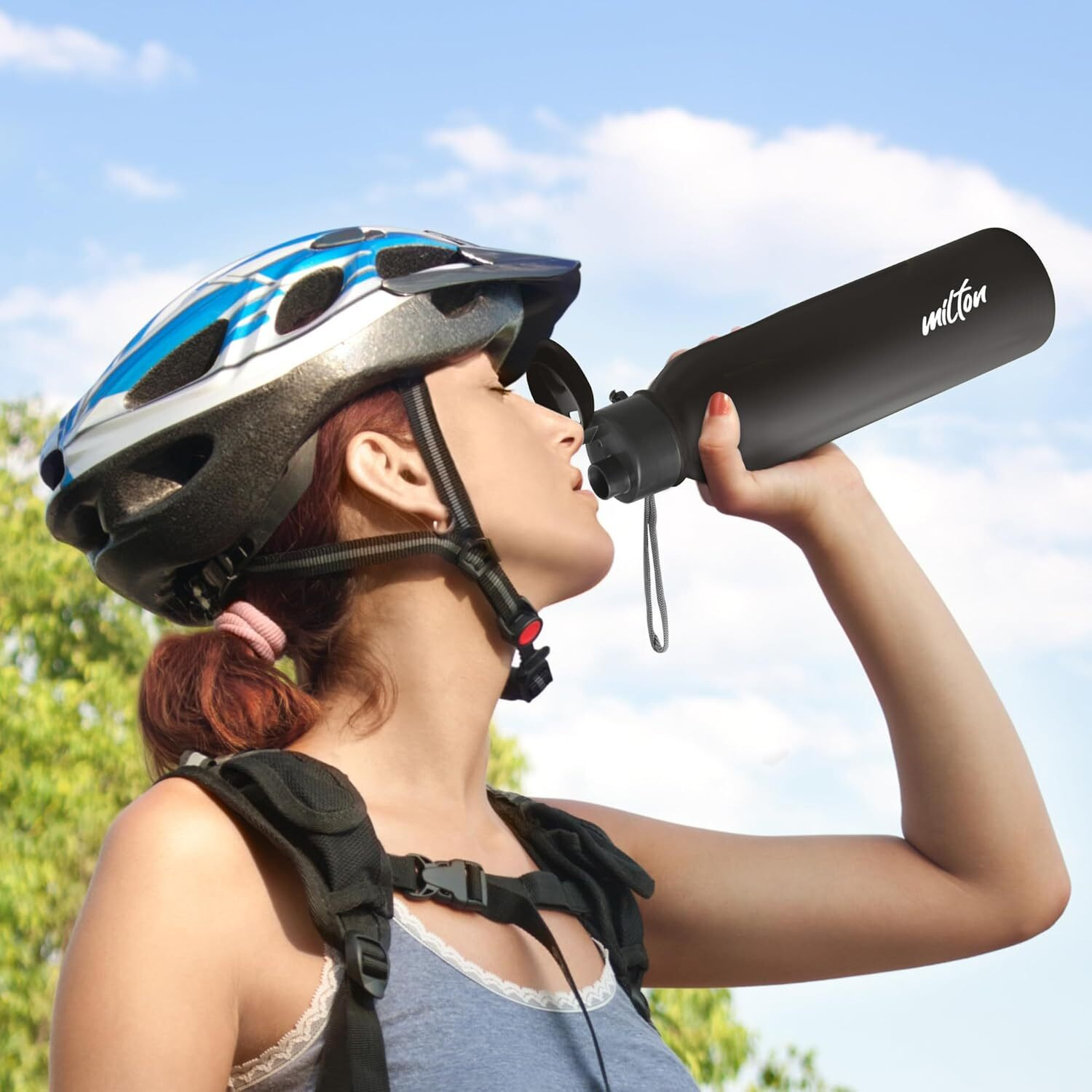 Image of MILTON Caper 1000 Stainless Steel Water Bottle, Sipper Bottle Black Water Bottles 870 ml Stainless Steel Bottle