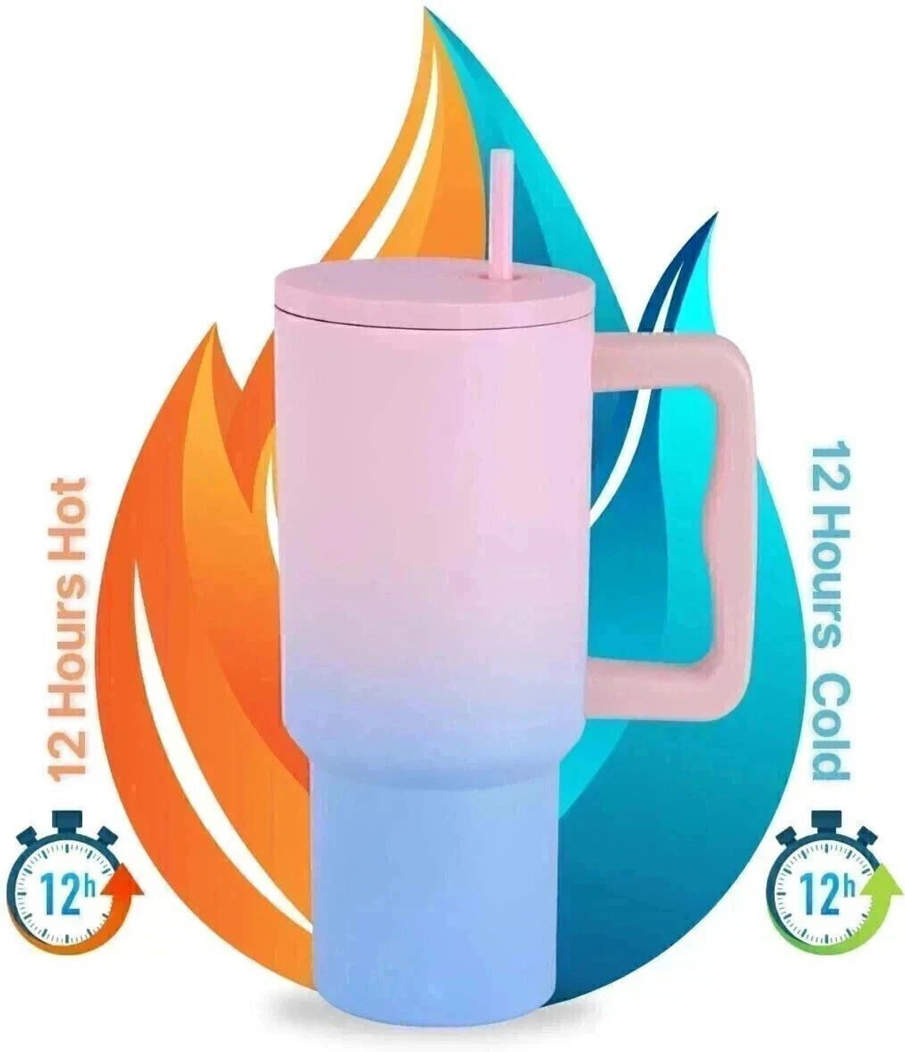 Image of YUJASV Stainless Steel Vacuum Double Insulated Tumbler with Handle and Straw 1200 ml Steel Bottle