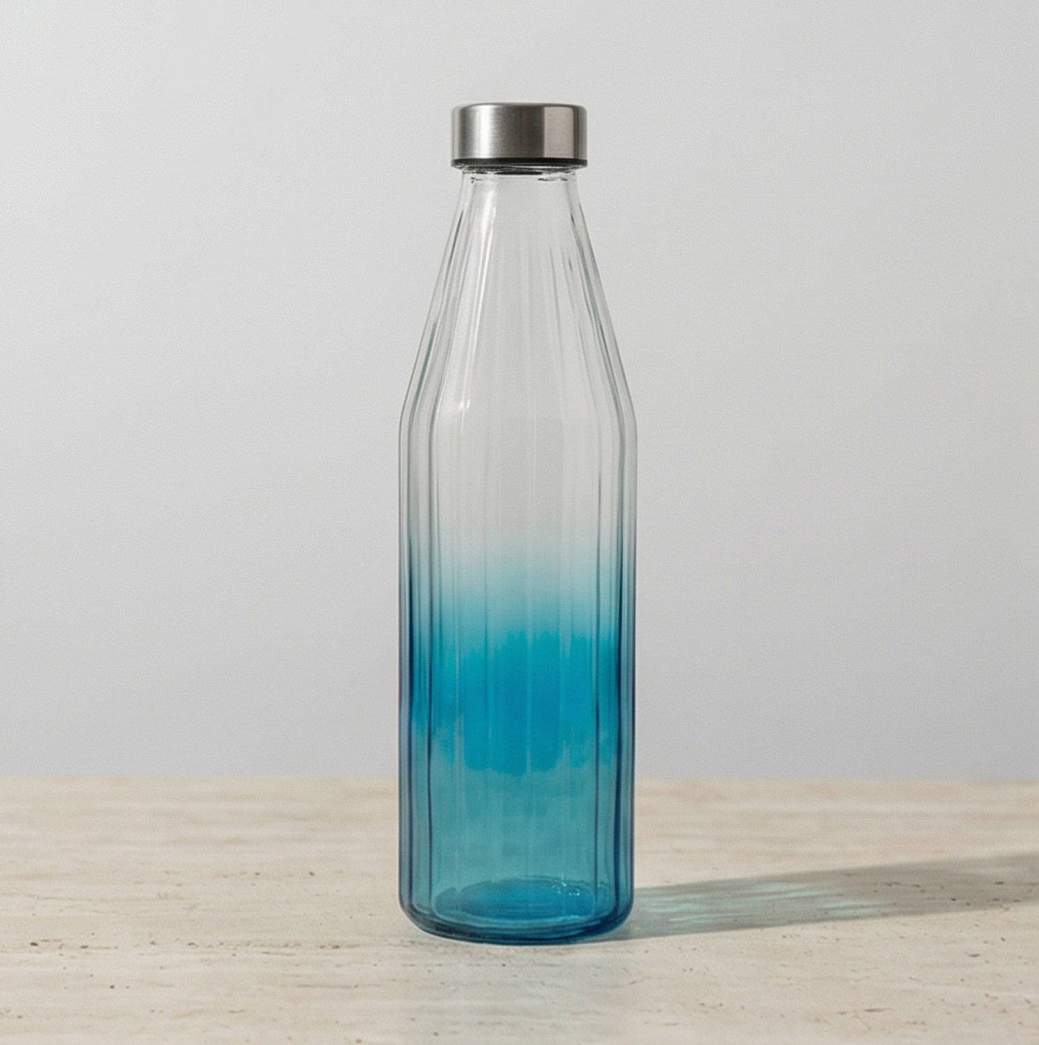 Image of jtw Luxury Gradient Ribbed Glass Water Bottle with Stainless Steel Cap | Leak Proof 800 ml Glass Bottle