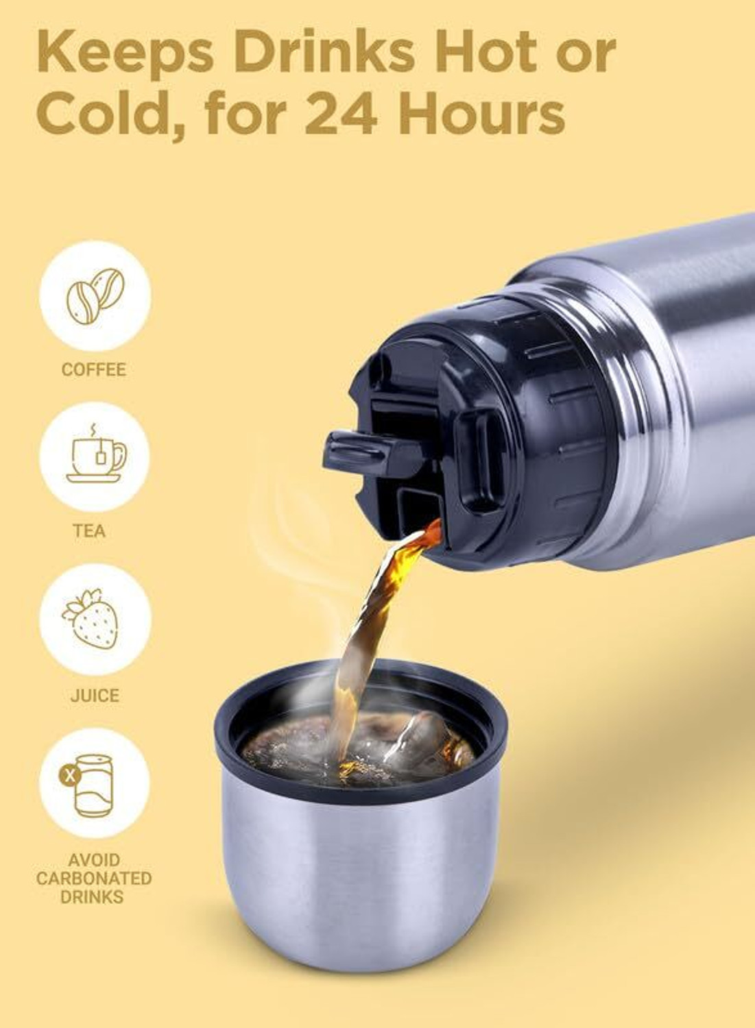 Image of MILTON Thermosteel Flip Lid Stainless Steel Vacuum Insulated Bottle 1000 ml (Silver) 1000 ml Stainless Steel Flask
