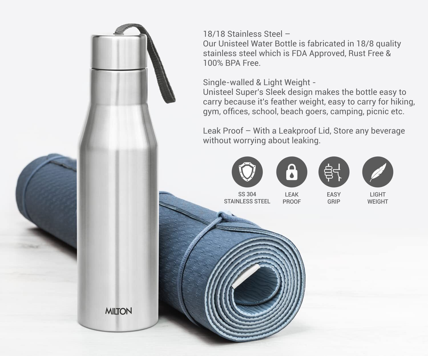 Image of MILTON Super 1000 Stainless Steel Water Bottle 1000 ml Steel Bottle