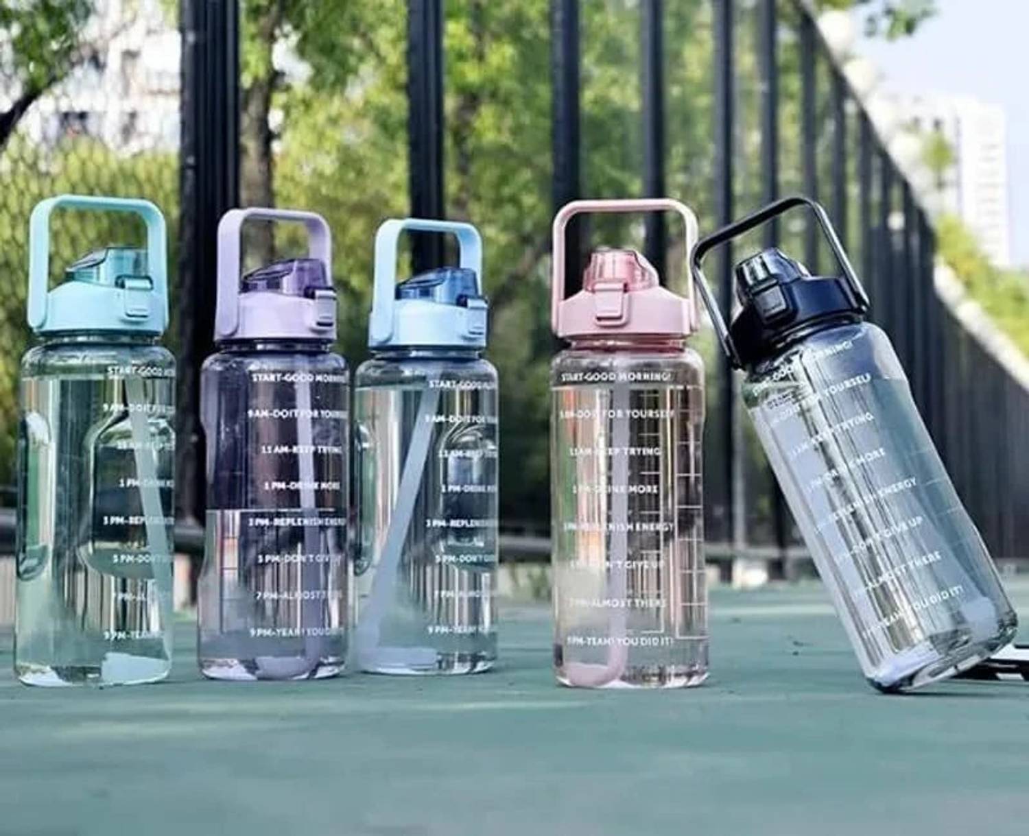 BUYNEST 2L Motivational Water Bottle with Time Marker & Straw Fridge bottle- BPA Free" 2000 ml PET Sipper