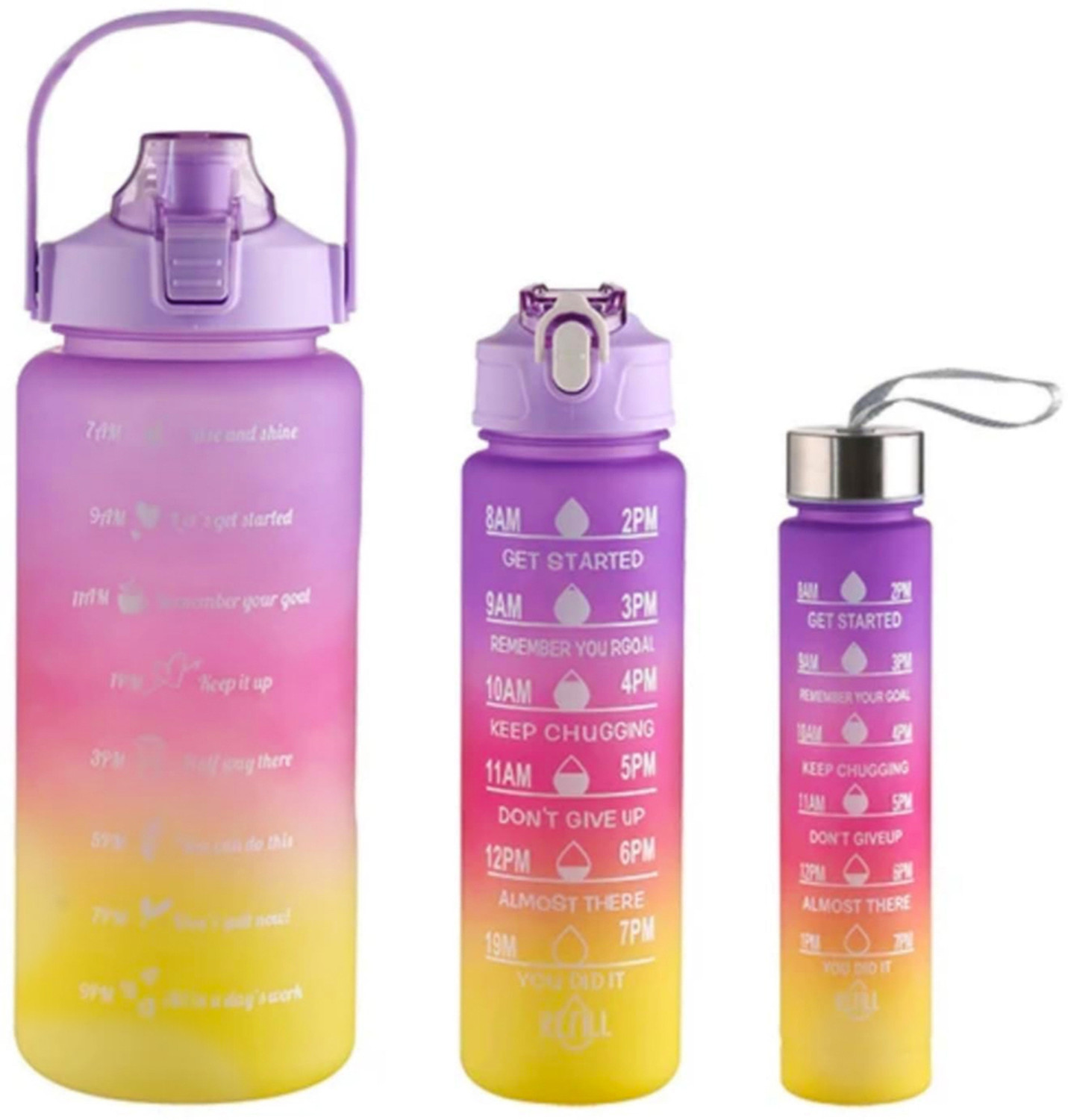 Image of SONIBRO Sports Water Bottle 3 Pcs Set with Motivational Time Mark(Multicolor) 3500 ml Plastic Bottle With Drinking Glass