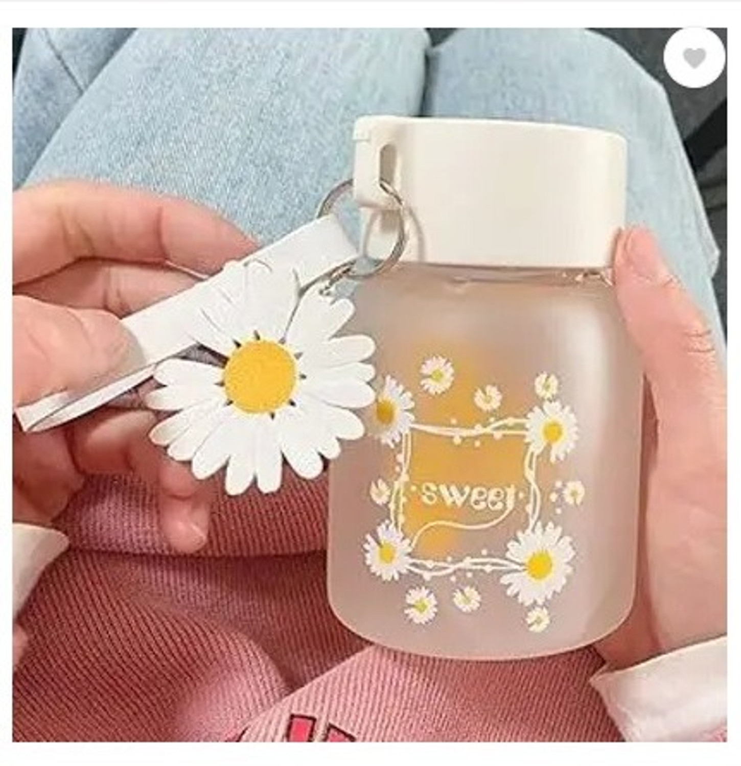 Image of RAMUBA MART 350ml Cute Frosted Flower Glass Water Bottle W / Lid-Portable Coffee & Travel Cup 350 ml Glass Bottle