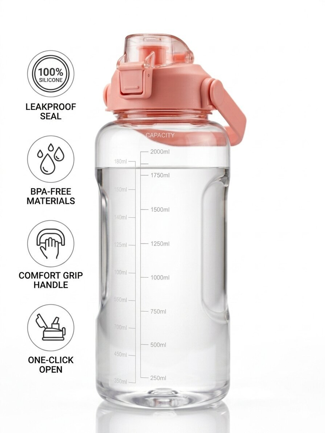 Image of GARIHC ENTERPRISE Motivational Transparent Gallon Gym Water Bottle for Fitness for Men & Women 2000 ml Plastic Shaker