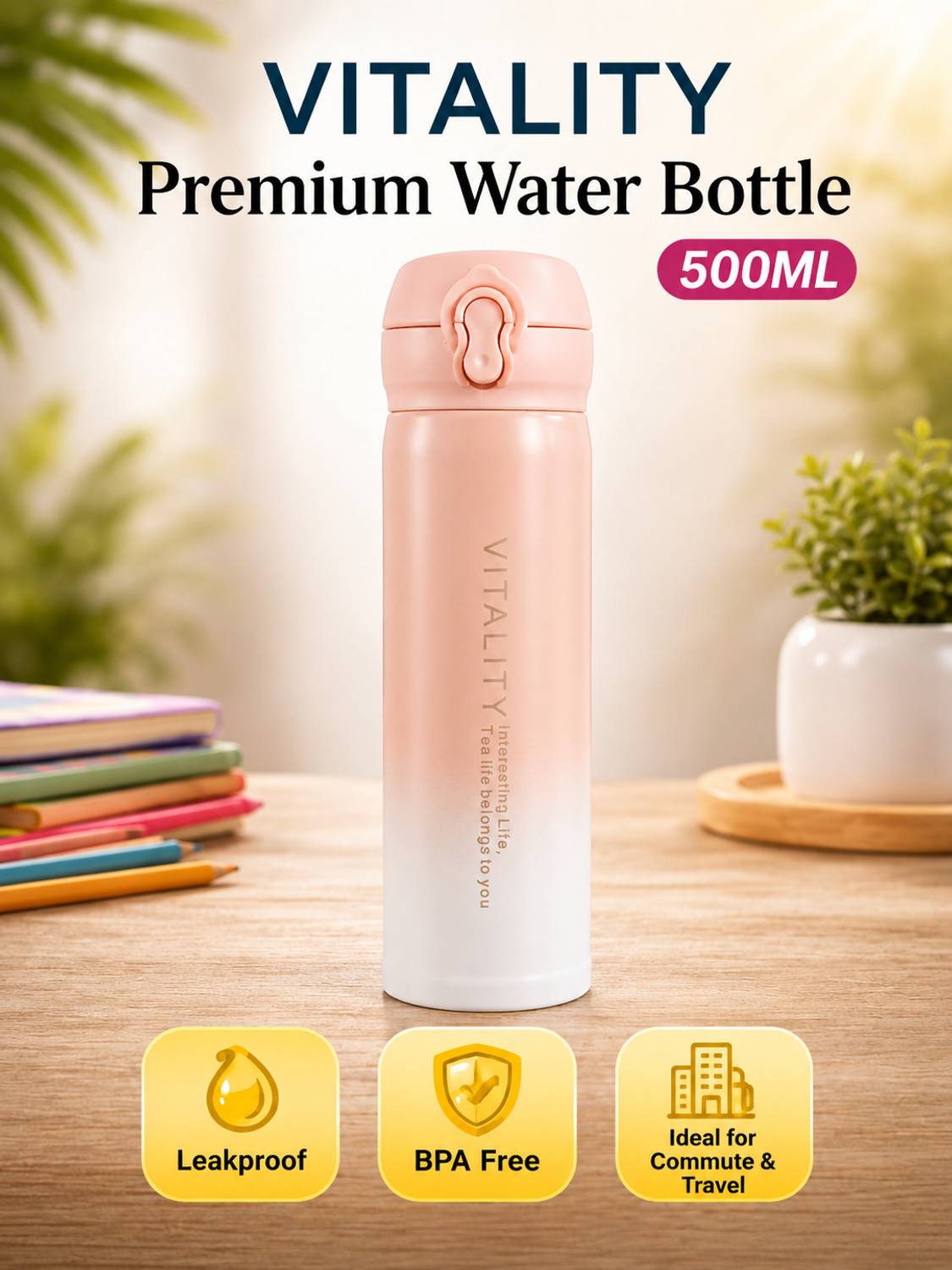 beyondfantasy ​VITALITY Insulated Stainless Steel Kids School Water Bottle, Leakproof,BPA Free 500 ml Stainless Steel Flask