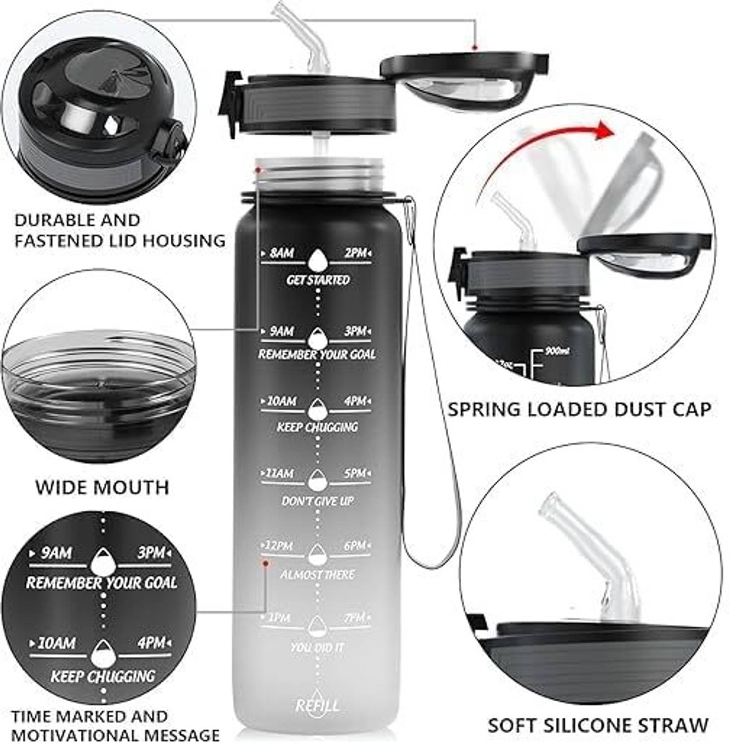 Quitris 1 Litre Motivational Water Bottle - Image 3