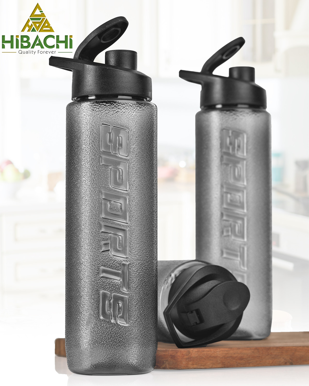 Image of HIBACHI Quick-Sip Lid, Durable, BPA-Free, Leak-Proof, Travel-Friendly for Office, Home 900 ml PET, Plastic Bottle